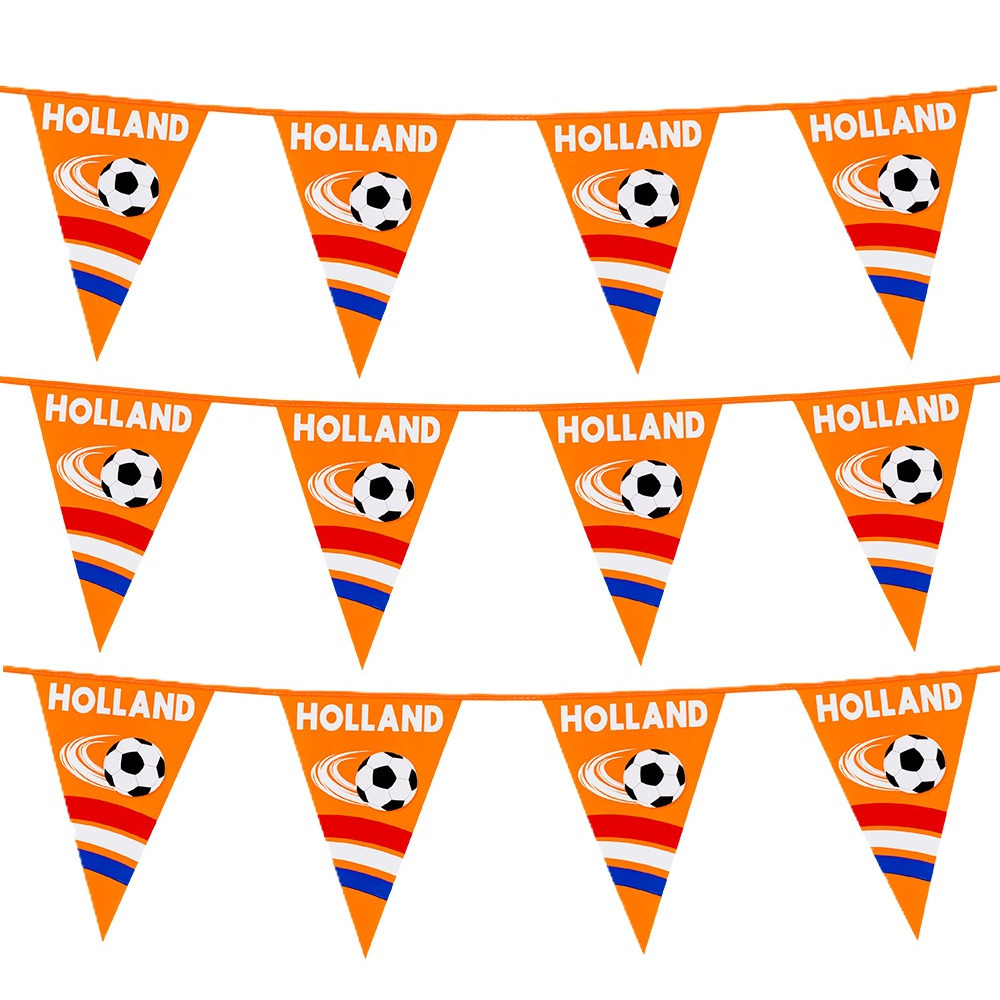 Vlaggenlijn feestslinger - 3x - oranje/holland met voetbal - 6 meter - 15 vlaggen - kunststof -