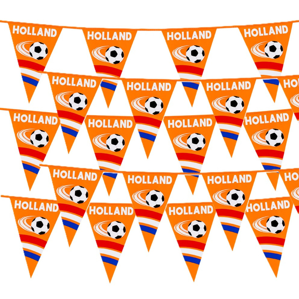 Vlaggenlijn feestslinger - 5x - oranje/holland met voetbal - 6 meter - 15 vlaggen - kunststof -