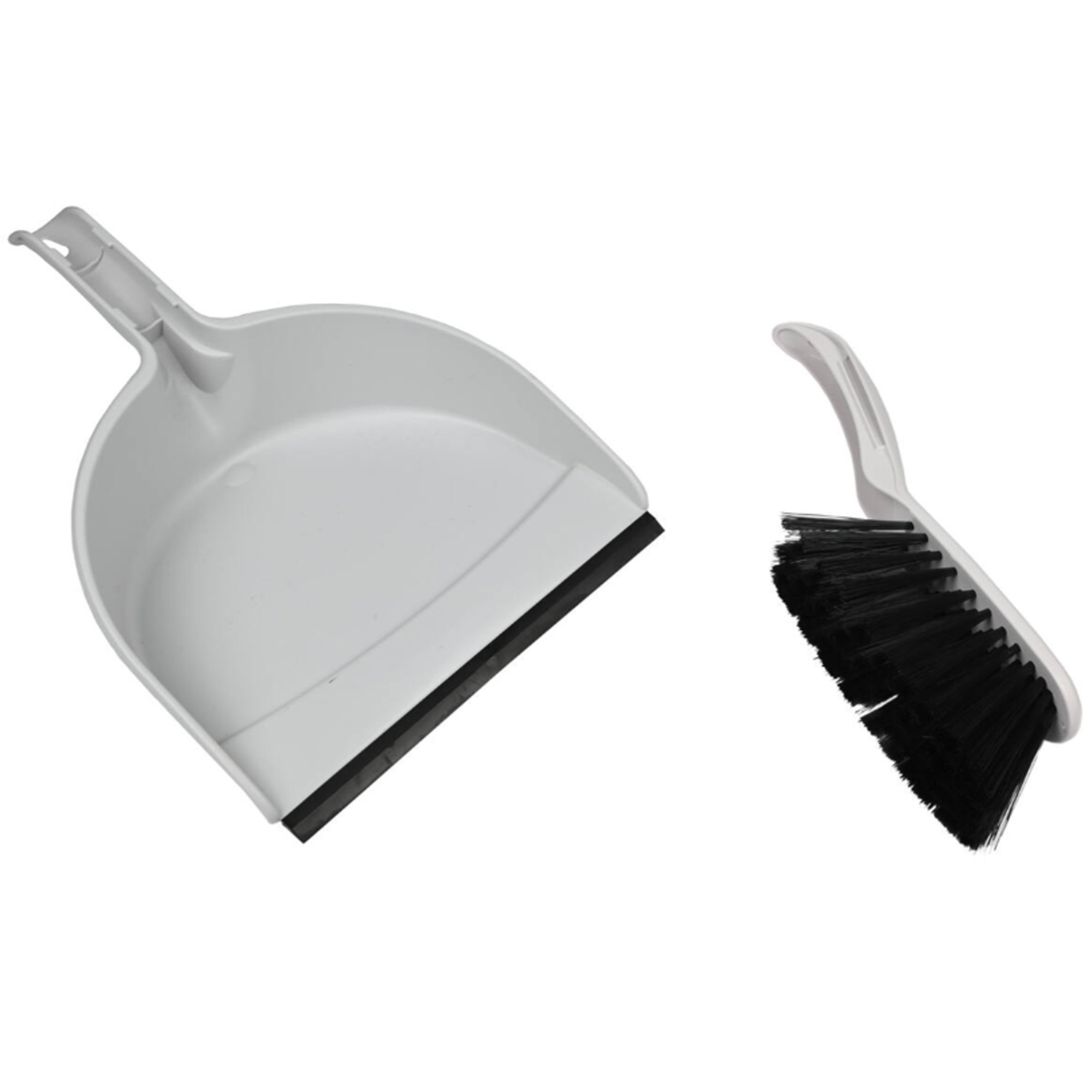 Stoffer en blik - kunststof - 33 x 22 cm - grijs - rubber rand -