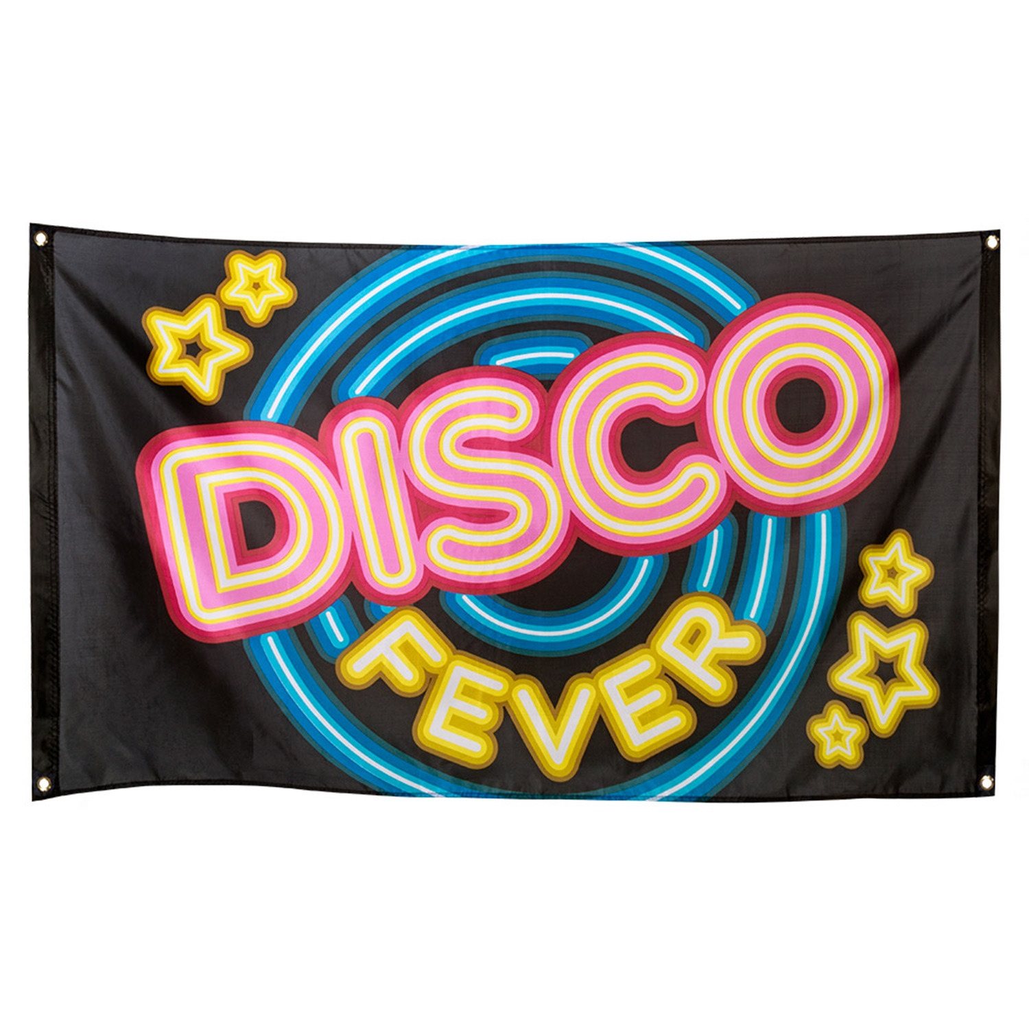Gevelvlag met Disco Fever print - 90 x 150 cm - polyester - zwart - Seventies/Eighties -
