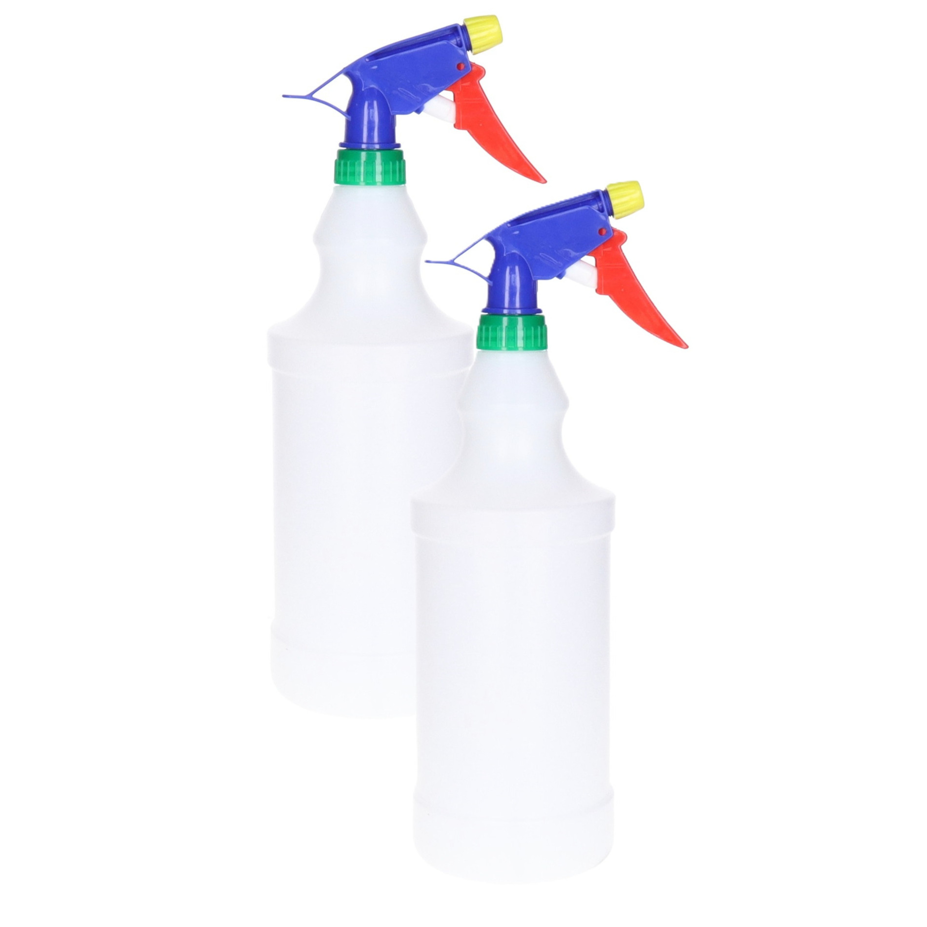 Plantenspuit met een inhoud van 1000 ml - 2x - mat wit - verstuiver kop multi kleuren - 30 cm - kuns -