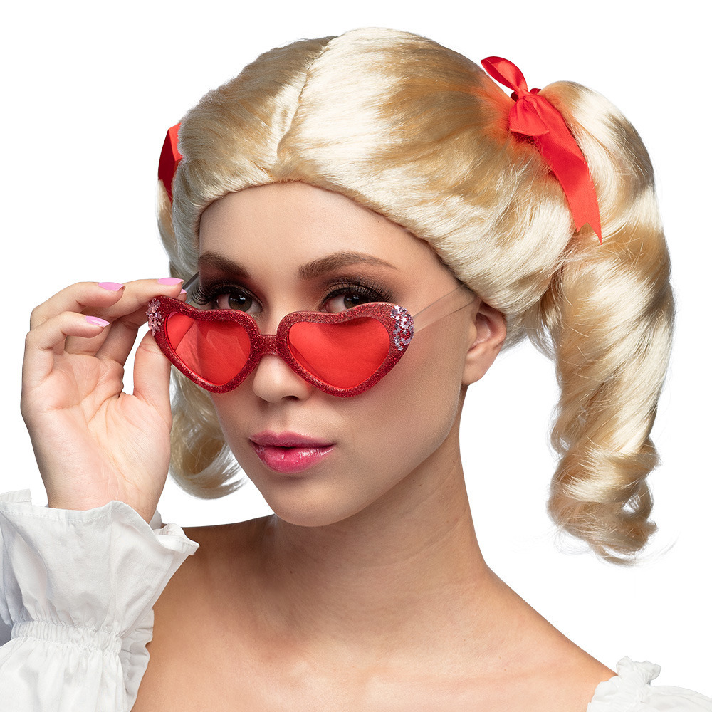 Verkleedpruik voor dames - blond - Jaren 50/Fifties/schoolgirl/popster - Carnaval - staartjes -