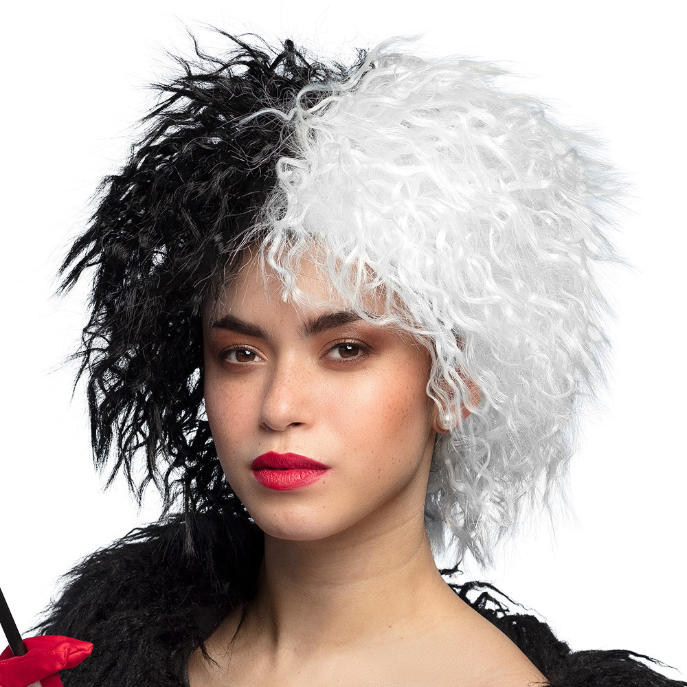 Verkleedpruik voor dames - zwart/wit - films/rock and roll/foute party - Carnaval - kort haar -