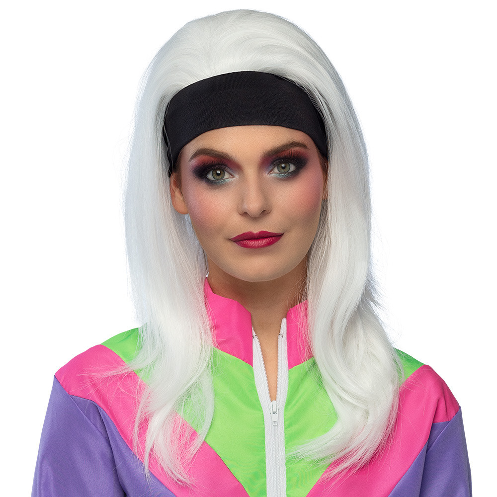 Verkleedpruik voor dames - wit - Eighties/nineties/foute party - Carnaval - lang haar -