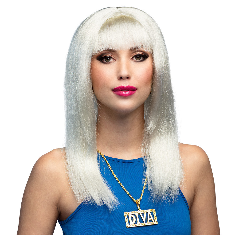 Verkleedpruik voor dames - wit - Eighties/nineties/foute party - Carnaval - lang haar -