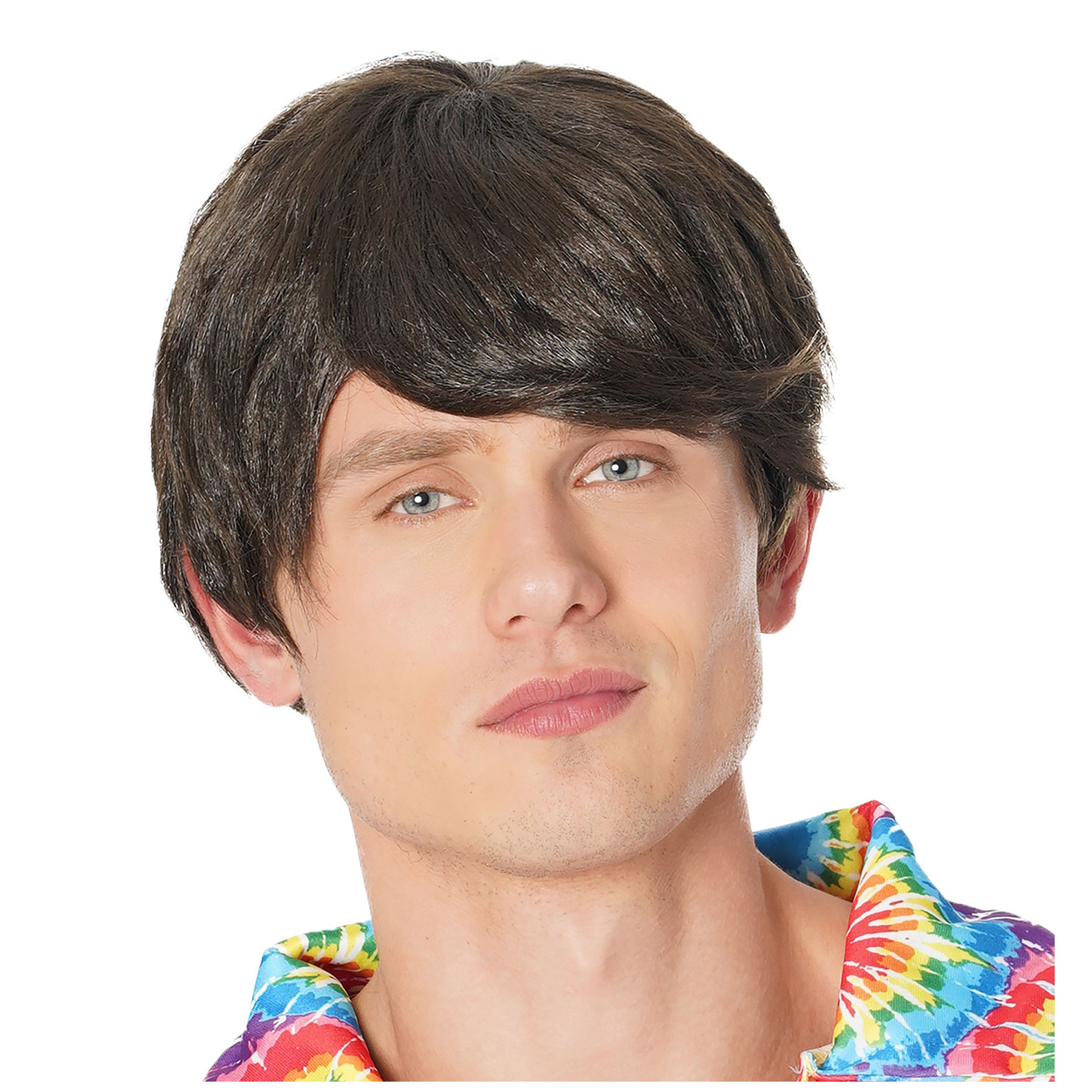 Verkleedpruik voor heren - bruin - Seventies/popster/sixties/surfboy - Carnaval - kort haar -