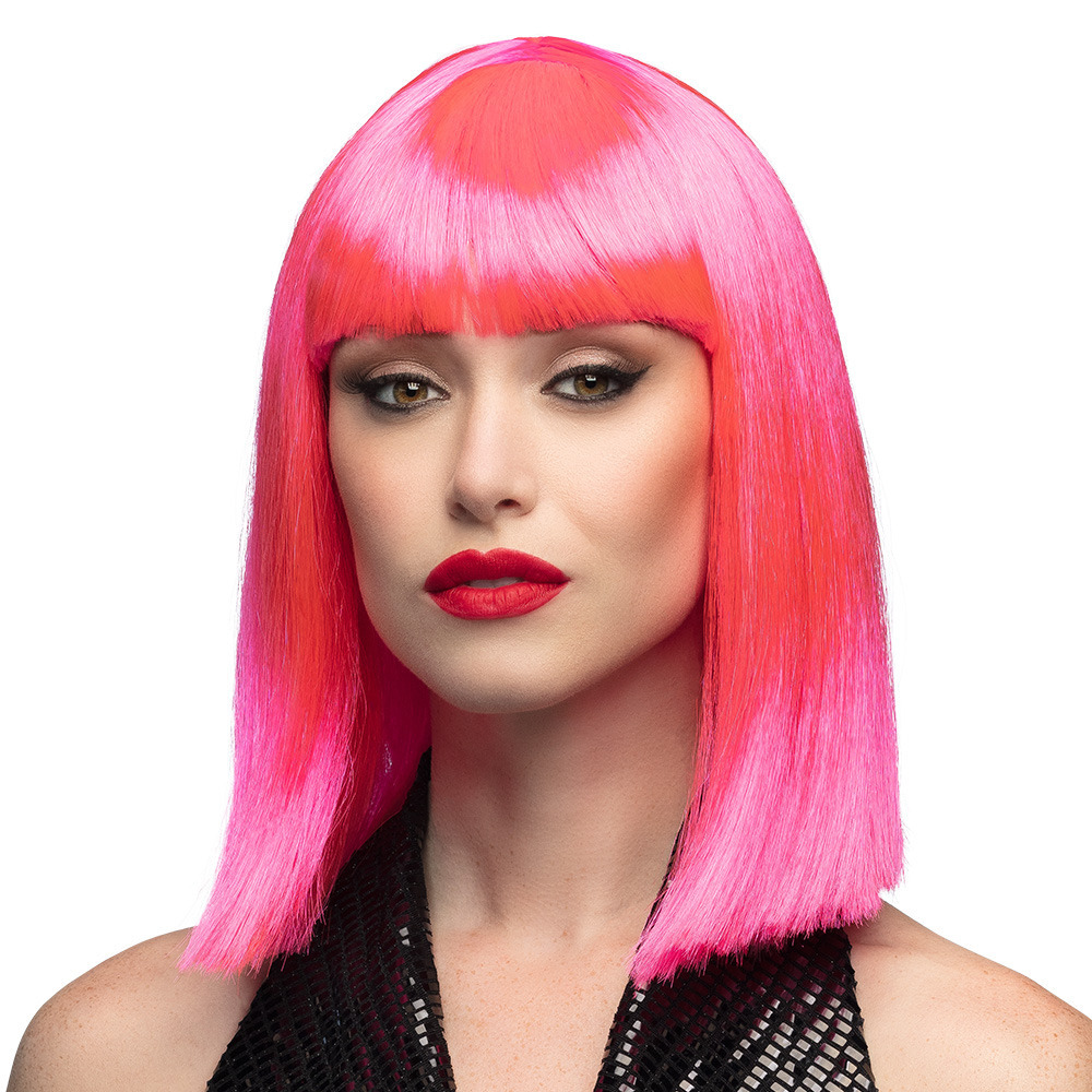 Verkleedpruik dames - roze - Cabaret/Hollywood/Diva - Carnaval - half lang chique haar -