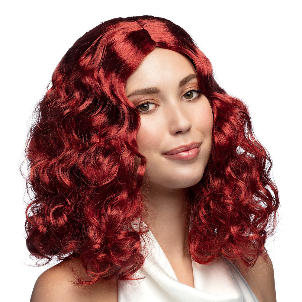 Verkleedpruik voor dames - rood - Middeleeuwen/prinsessen/model - Carnaval - lang haar -