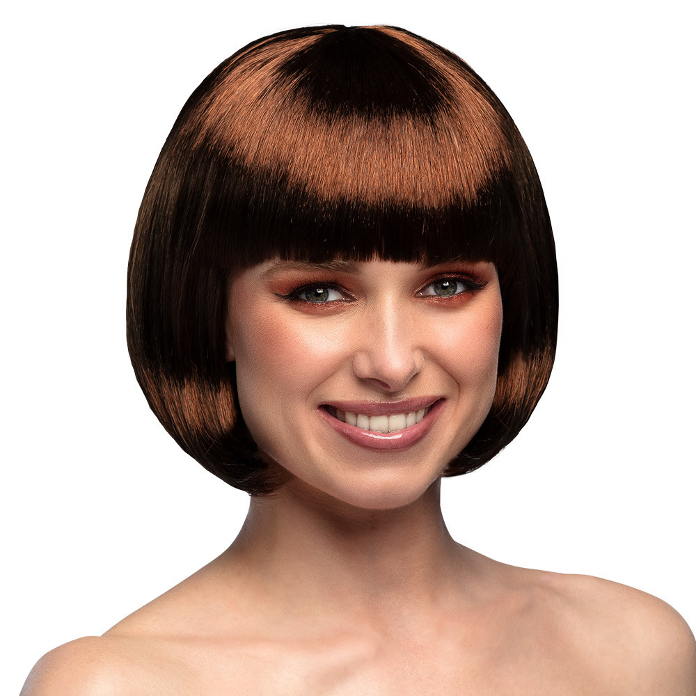 Verkleedpruik dames - bruin - Cabaret/Hollywood/Diva - Carnaval - kort haar bobline -