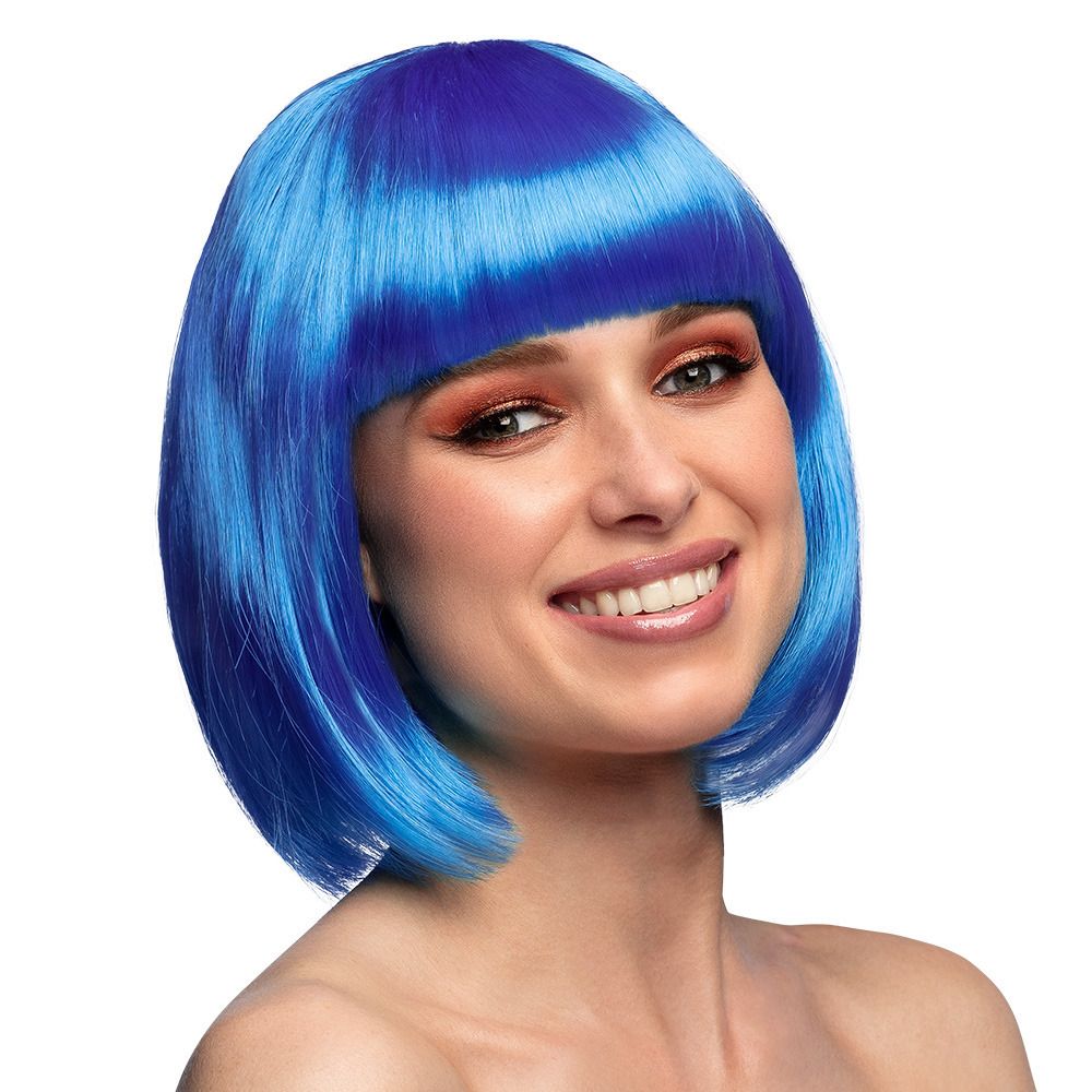 Verkleedpruik dames - blauw - Cabaret/Hollywood/Diva - Carnaval - kort haar bobline -