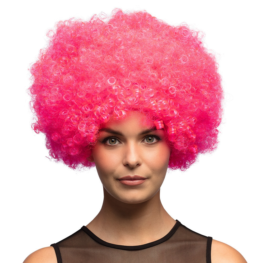 Verkleedpruik dames/heren - roze - Seventies/eighties/sixties - Carnaval - kort krullend haar -