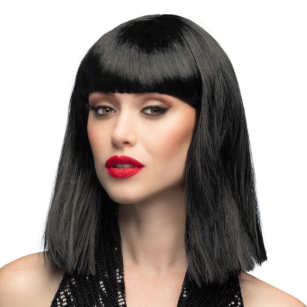 Verkleedpruik dames - zwart - Cabaret/Hollywood/Diva - Carnaval - half lang chique haar -