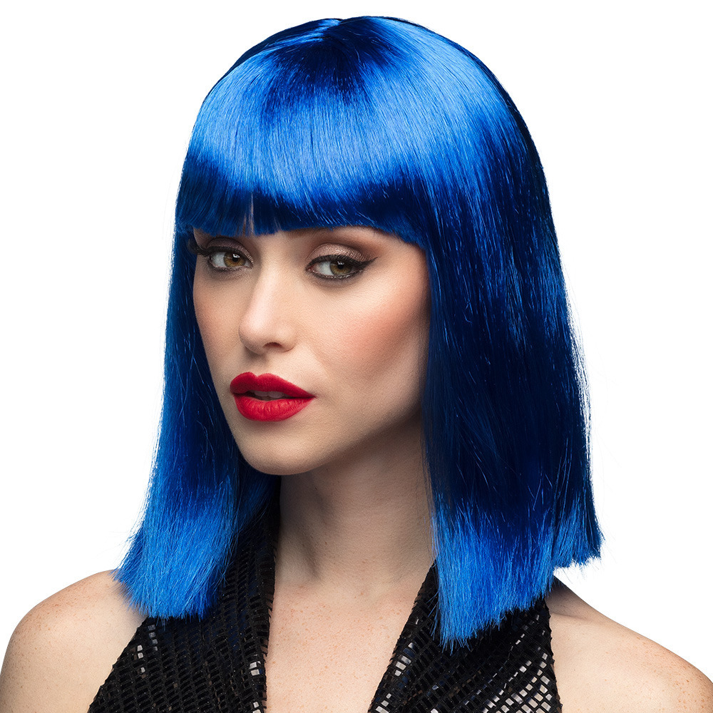 Verkleedpruik dames - blauw - Cabaret/Hollywood/Diva - Carnaval - half lang chique haar -