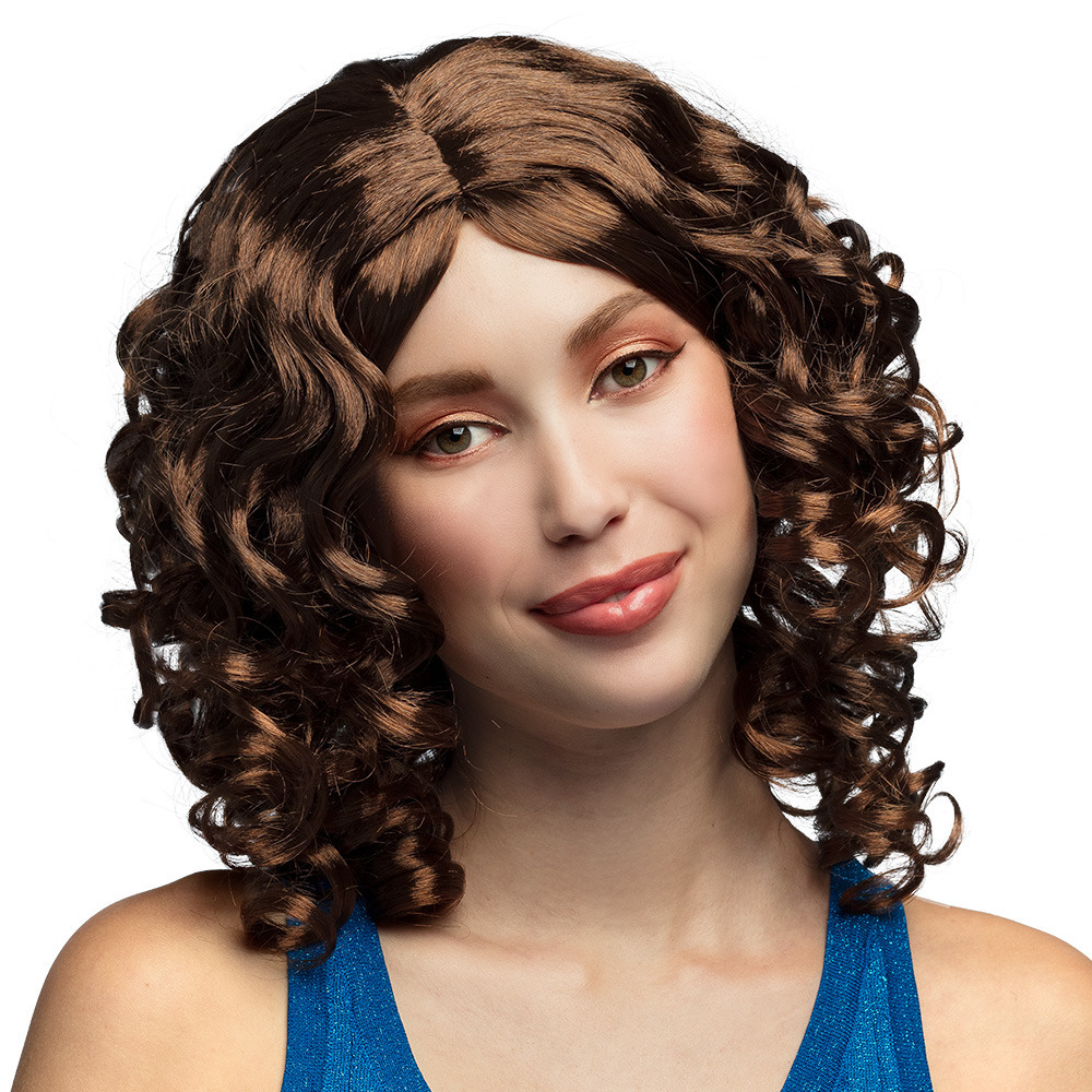 Verkleedpruik voor dames - bruin - Jaren 80 en 90/Celebrity/Filmster - Carnaval - lang krullend haar -
