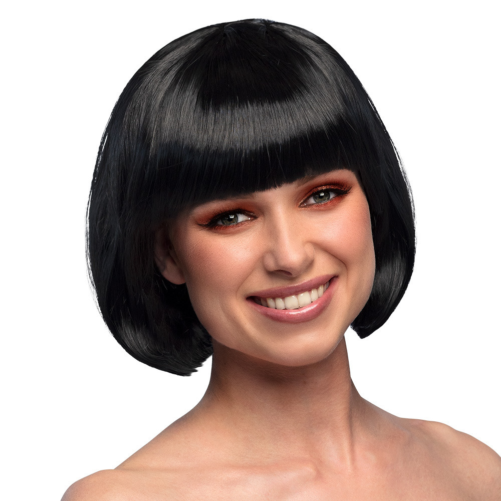 Verkleedpruik dames - zwart - Cabaret/Hollywood/Diva - Carnaval - kort haar bobline -