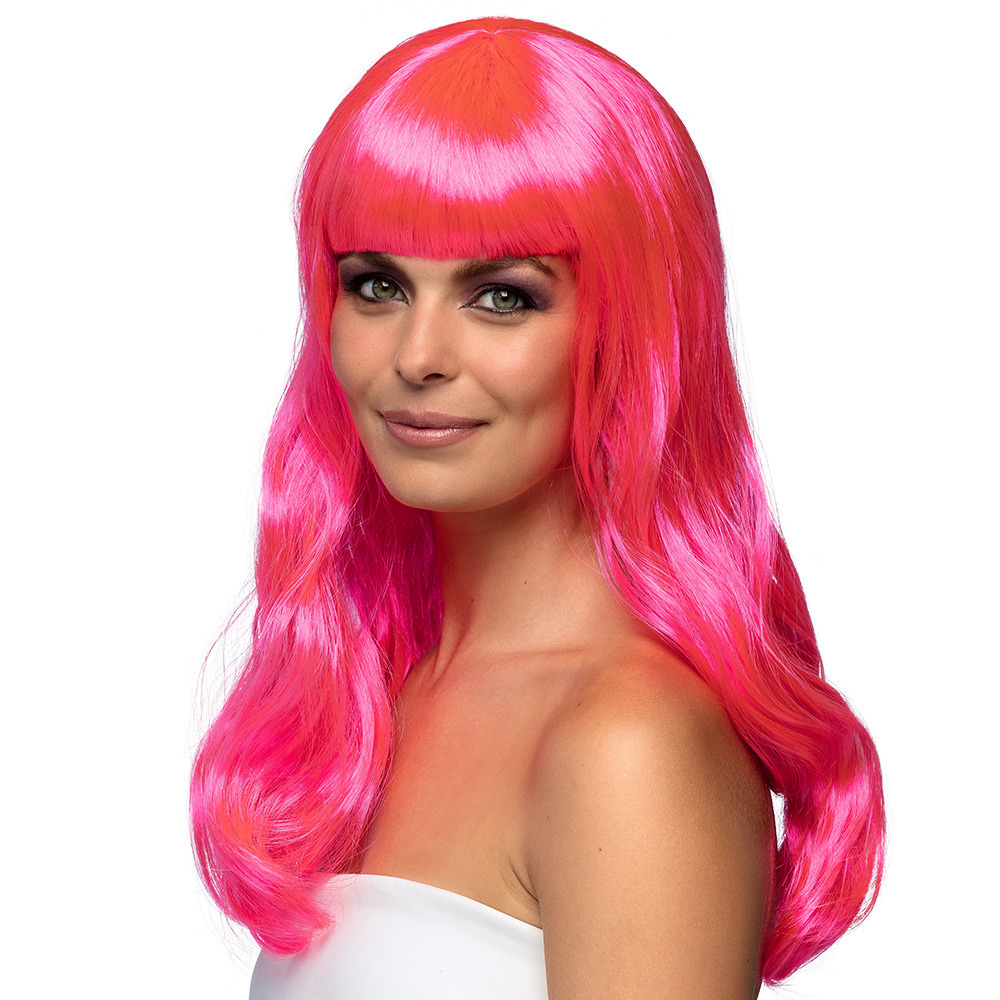 Verkleedpruik dames - fuchsia roze - Cabaret/Hollywood/Diva - Carnaval - lang chique haar -