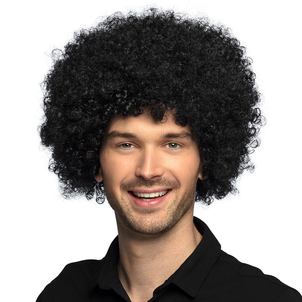 Verkleedpruik dames/heren - zwart - Seventies/eighties/sixties - Carnaval - kort krullend haar -