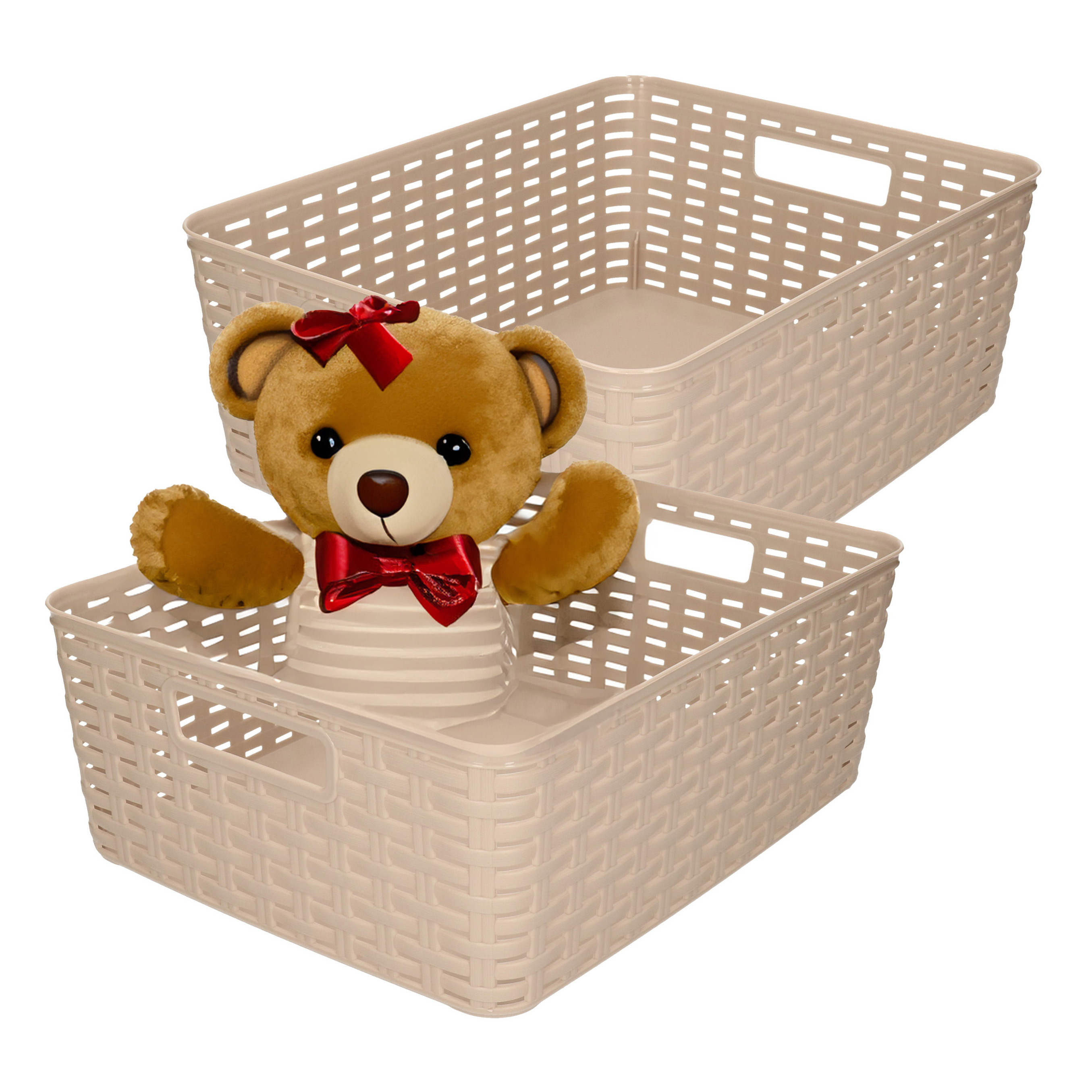 Opbergmand - 4x - Kastmand - rotan kunststof - taupe - 12 Liter - 30 x 37 x 13 cm -