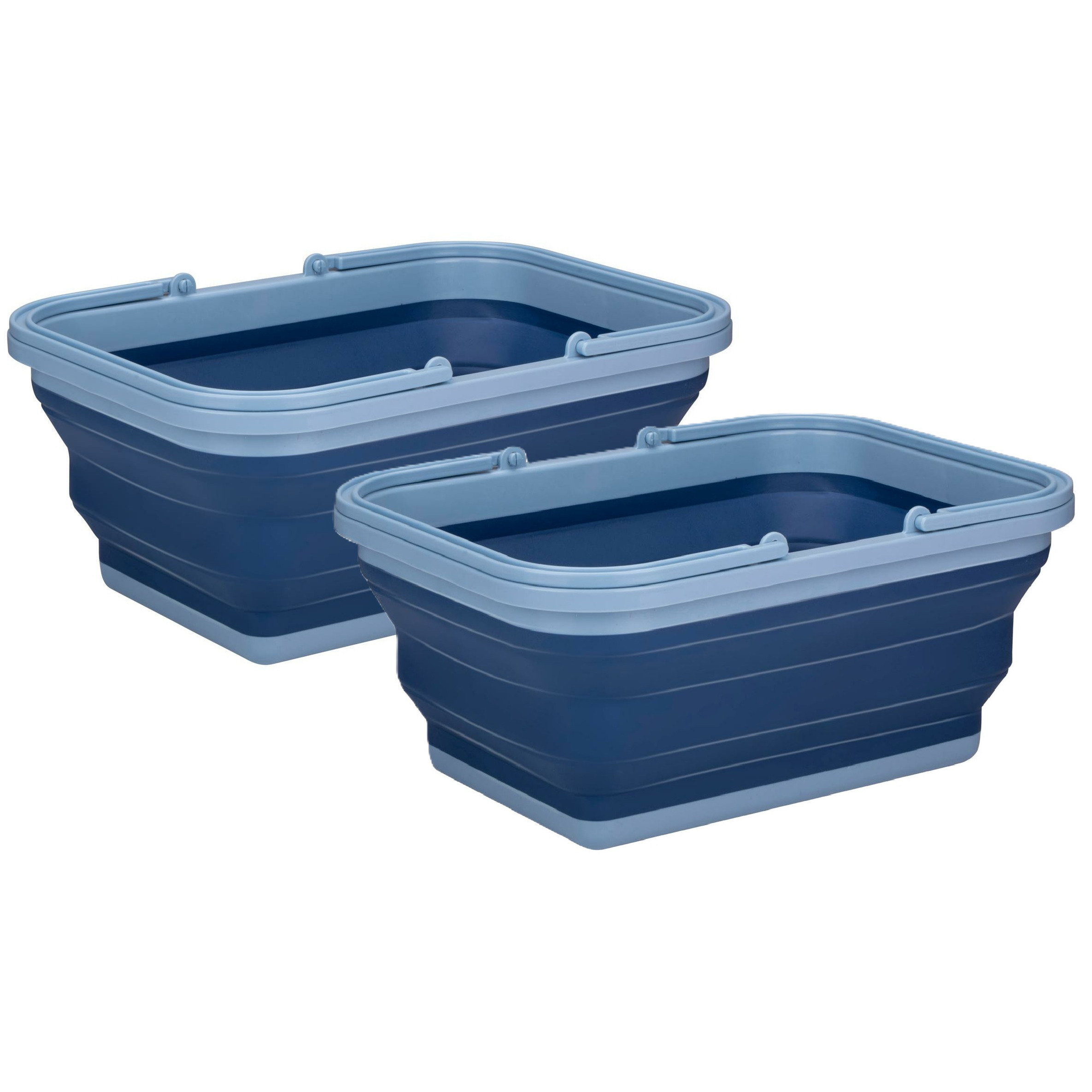 Wasmand/draagmand opvouwbaar - 2x - kunststof - 19 Liter - blauw - 38 x 28 x 18 cm -
