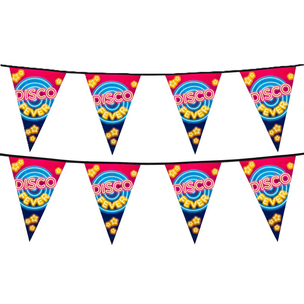 Vlaggenlijn slinger met Disco Fever print - 2x - 600 cm - polyester - Seventies/eighties thema -
