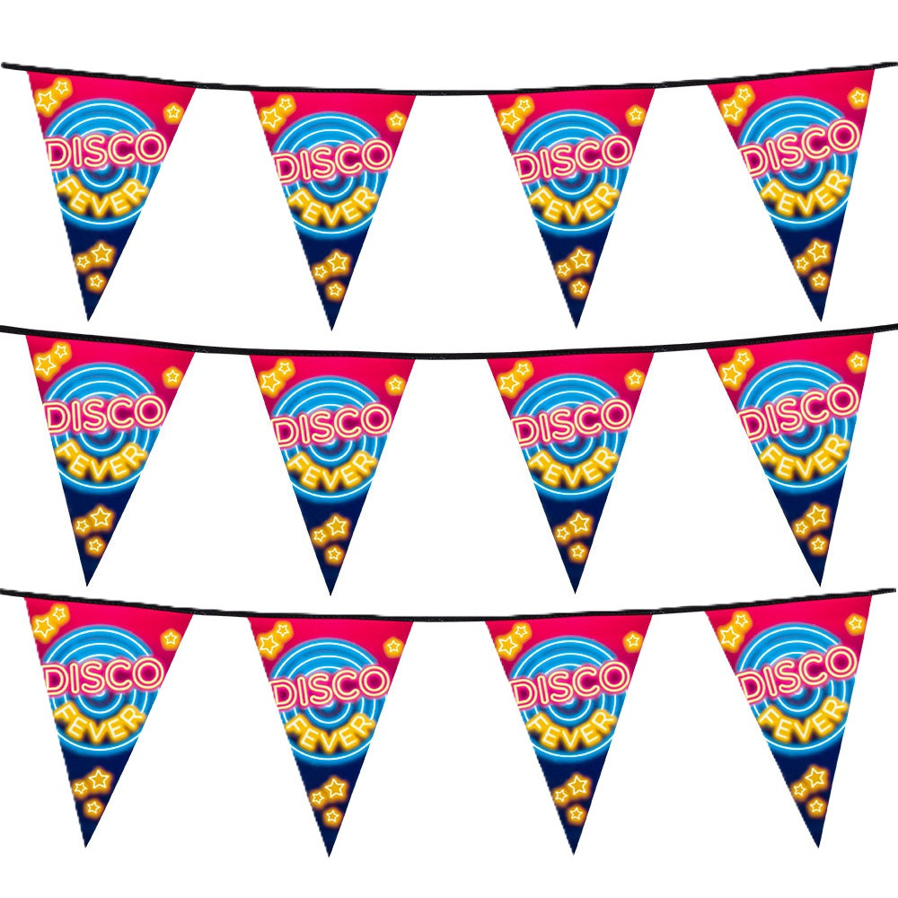 Vlaggenlijn slinger met Disco Fever print - 3x - 600 cm - polyester - Seventies/eighties thema -