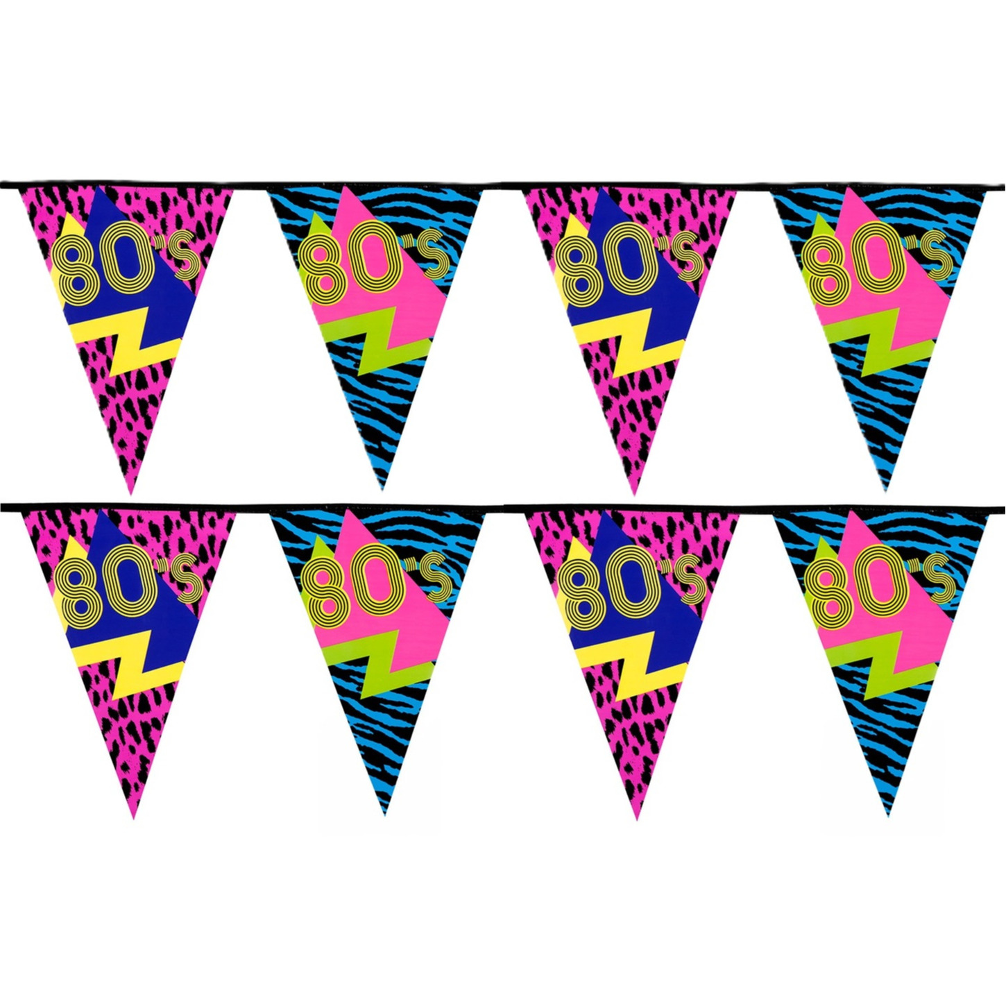 Vlaggenlijn slinger met Eighties print - 2x - 600 cm - polyester - Jaren 80/eighties thema -