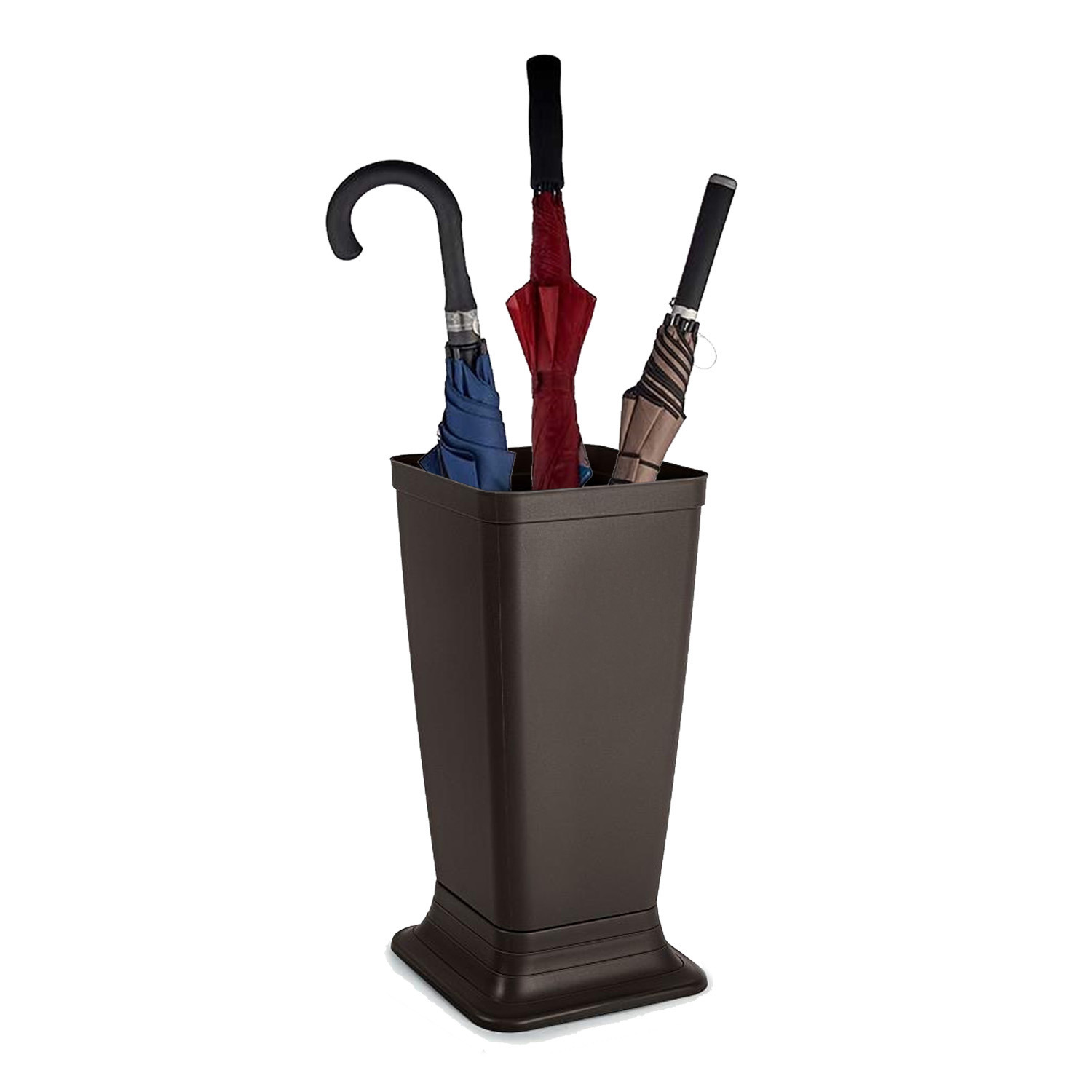 Paraplubak/parapluhouder Plain - bruin - glad kunststof - D26 x H52 cm - op verhoogde voet -