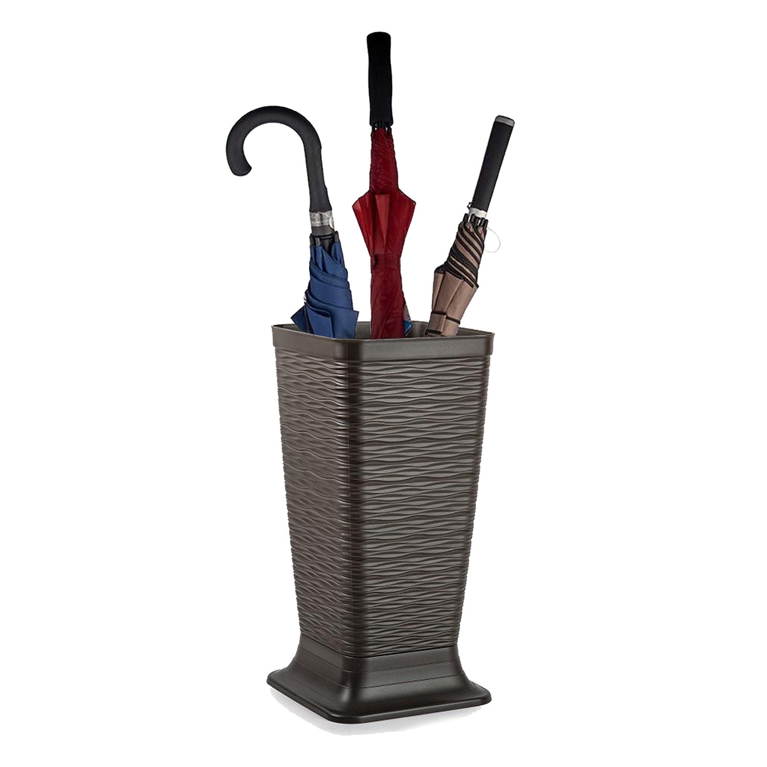 Paraplubak/parapluhouder Waves - bruin - kunststof - D26 x H52 cm - op verhoogde voet -