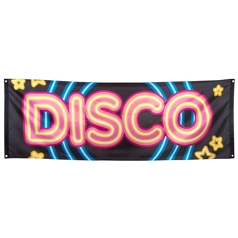 Gevelvlag banner met Disco Fever print - 74 x 220 cm - polyester - zwart - Seventies/Eighties -