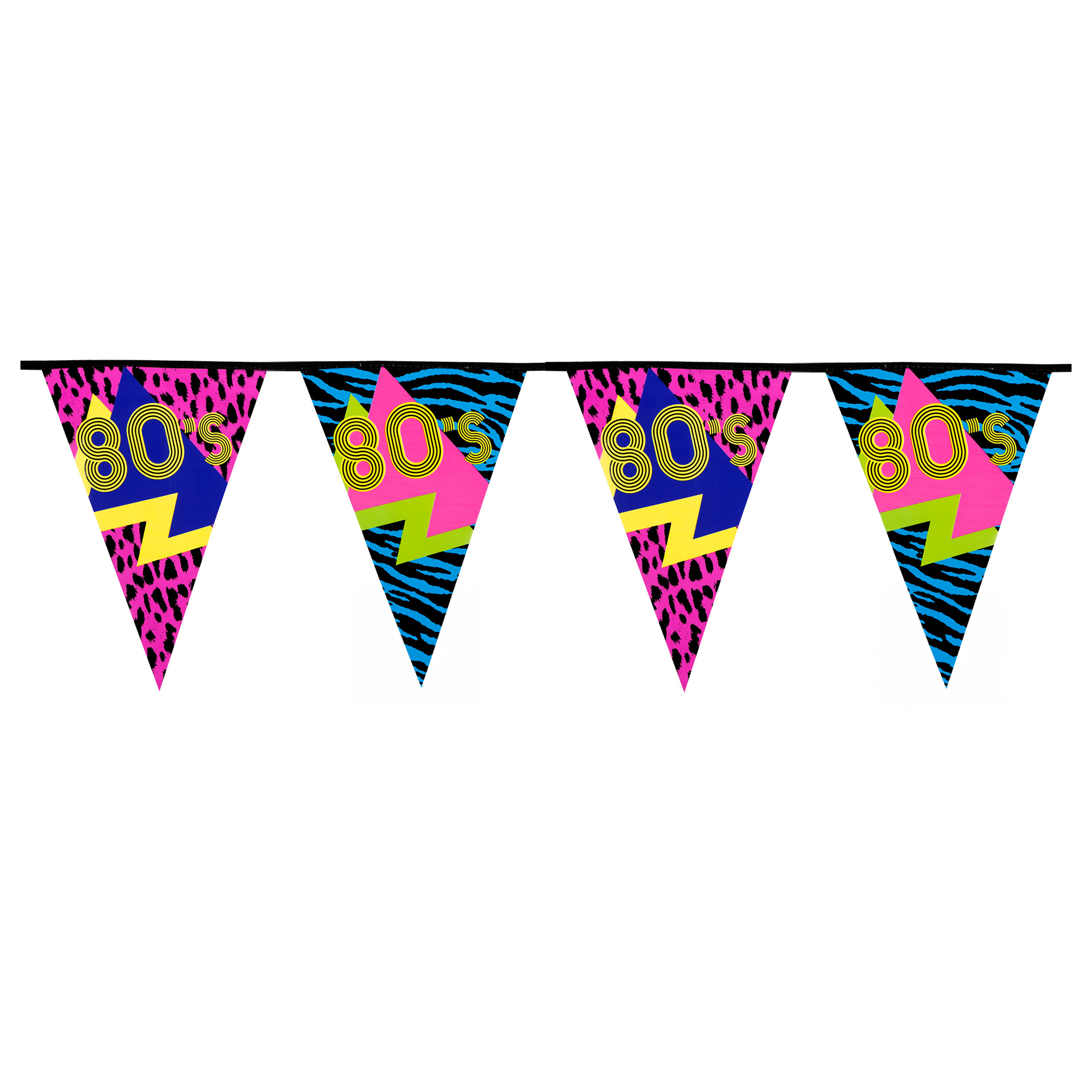 Vlaggenlijn slinger met Eighties print - 600 cm - polyester - Jaren 80/eighties thema -