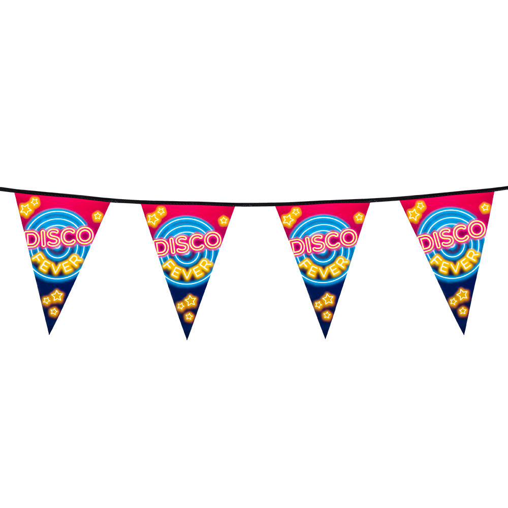 Vlaggenlijn slinger met Disco Fever print - 600 cm - polyester - Seventies/eighties thema -