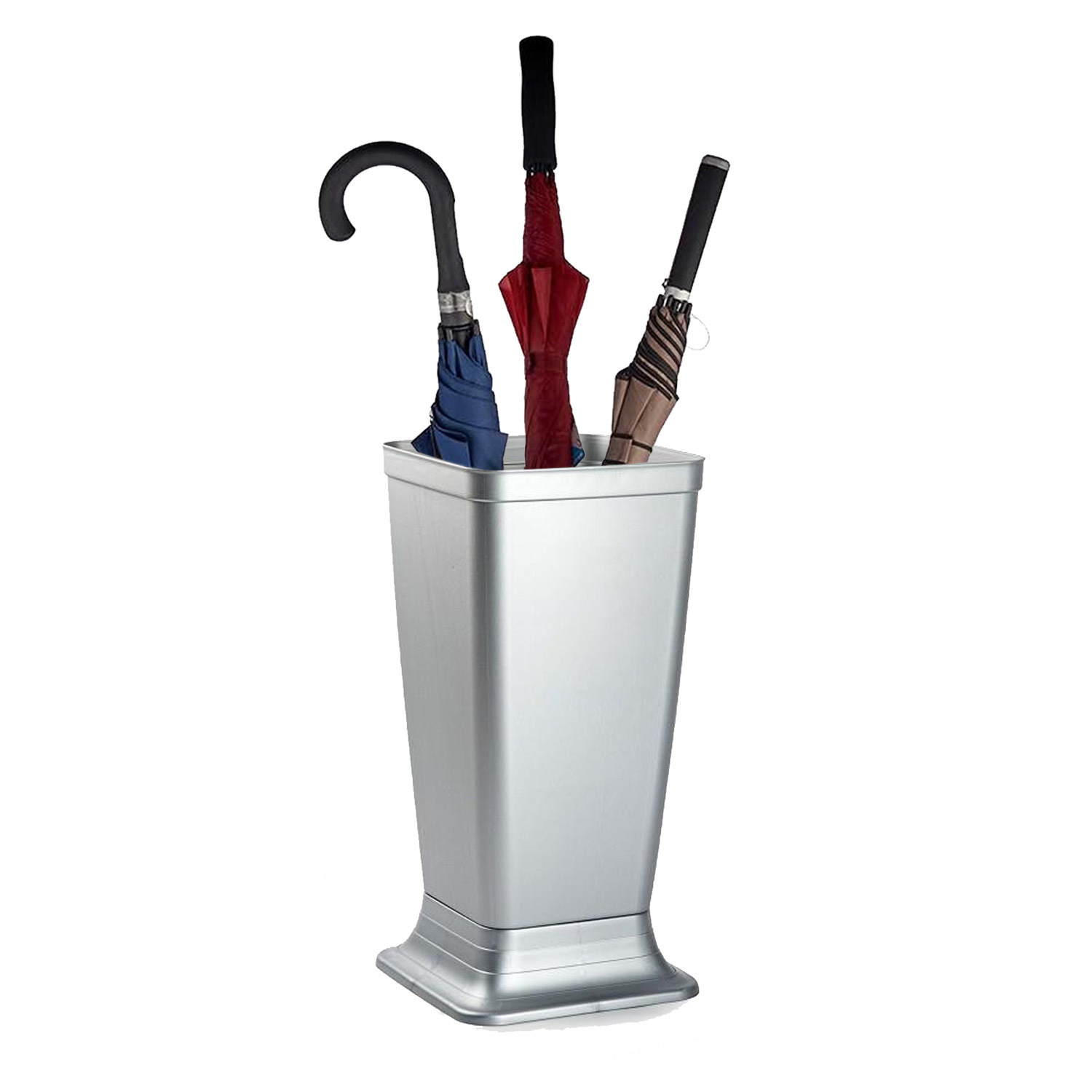 Paraplubak/parapluhouder Plain - zilvergrijs - glad kunststof - D26 x H52 cm - op verhoogde voet -
