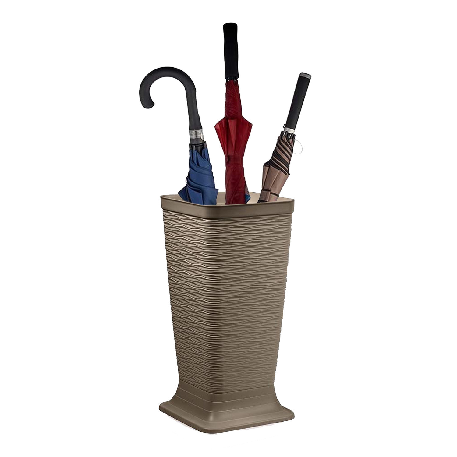 Paraplubak/parapluhouder Waves - beige - kunststof - D26 x H52 cm - op verhoogde voet -
