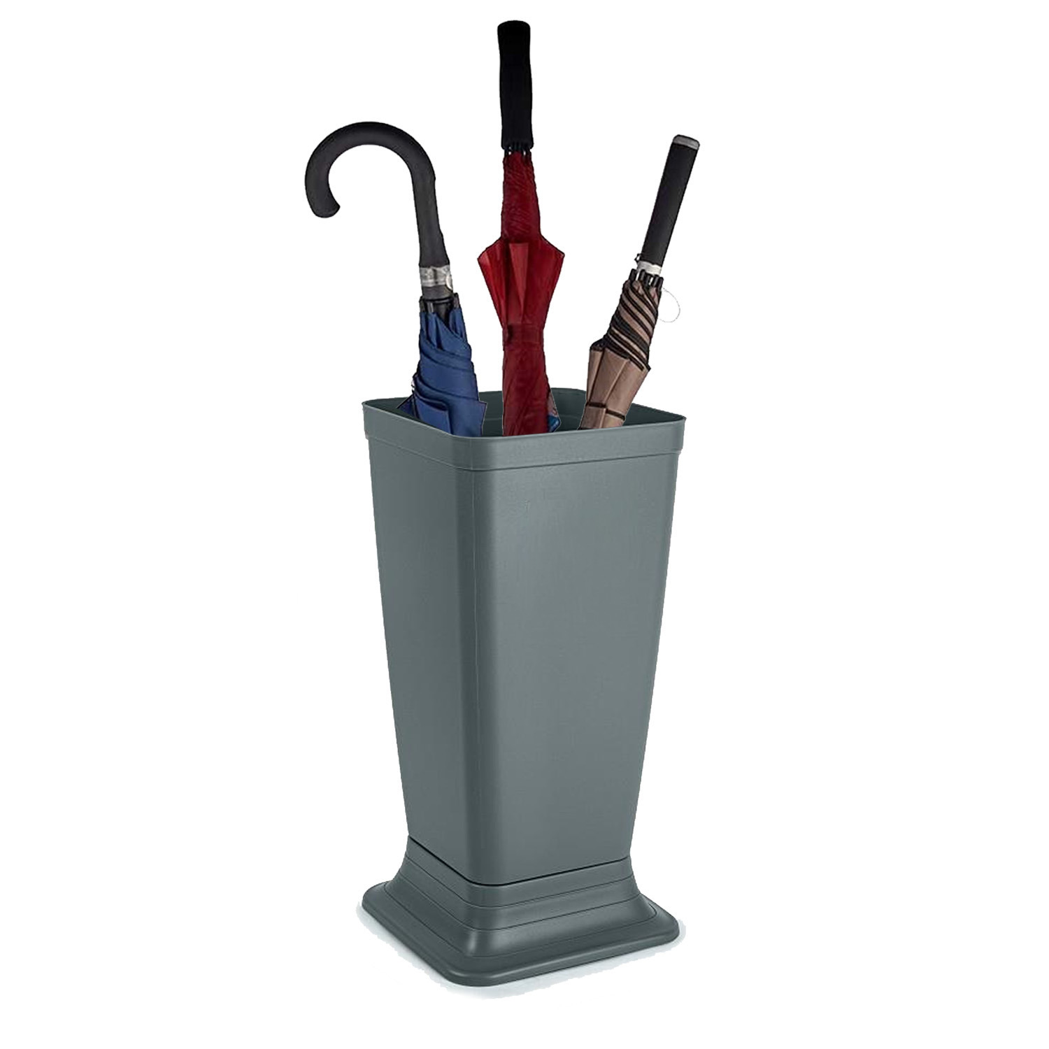 Paraplubak/parapluhouder Plain - grijs - glad kunststof - D26 x H52 cm - op verhoogde voet -