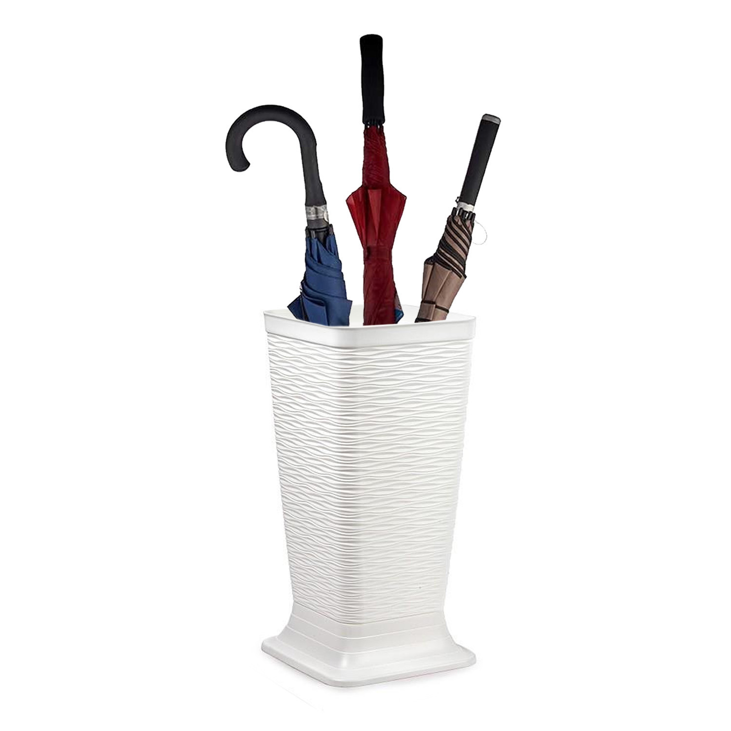 Paraplubak/parapluhouder Waves - ivoor wit - kunststof - D26 x H52 cm - op verhoogde voet -