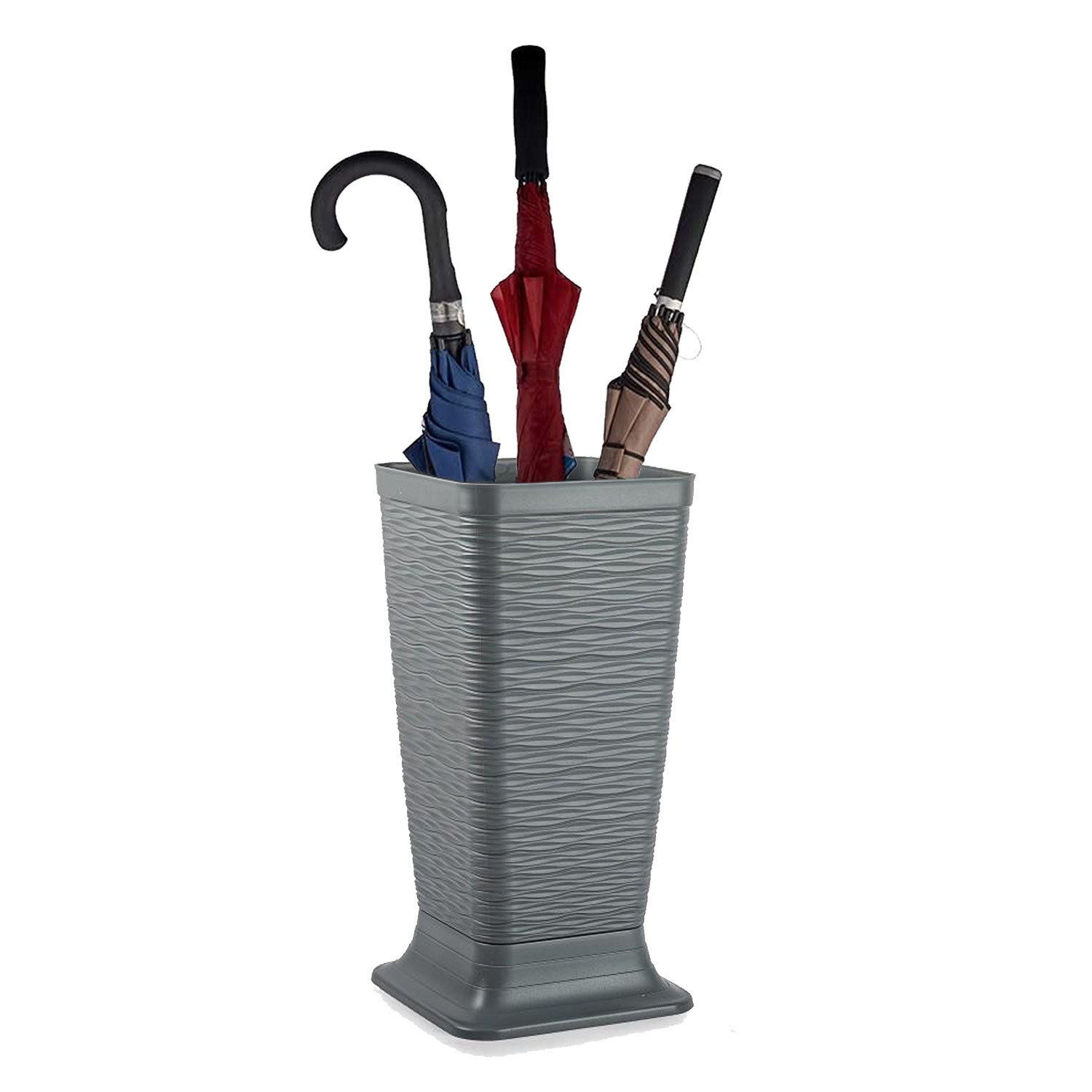 Paraplubak/parapluhouder Waves - grijs - kunststof - D26 x H52 cm - op verhoogde voet -
