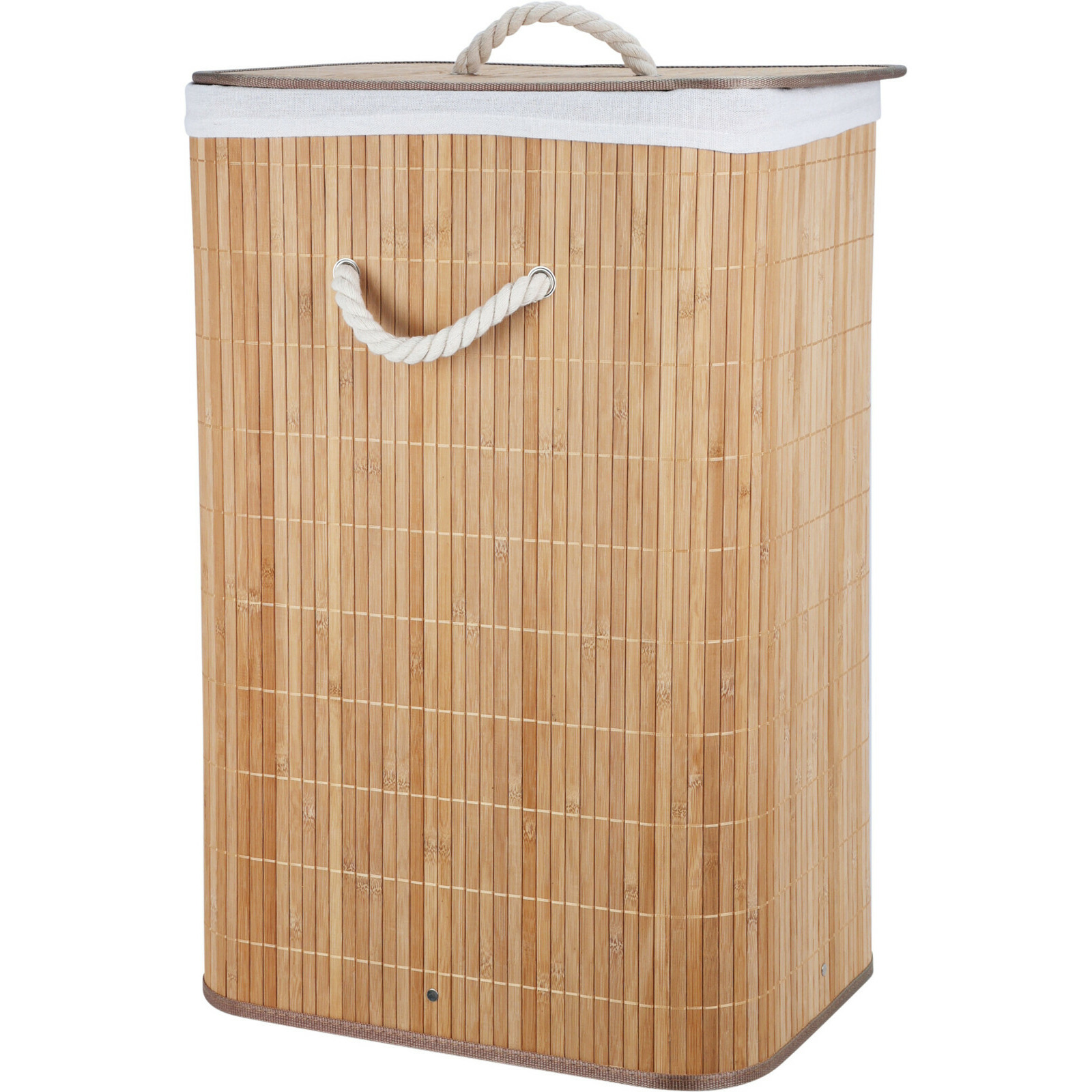 Wasmand - bamboe hout - met deksel - rechthoekig - naturel - 40 x 30 x 60 cm - 70 liter -