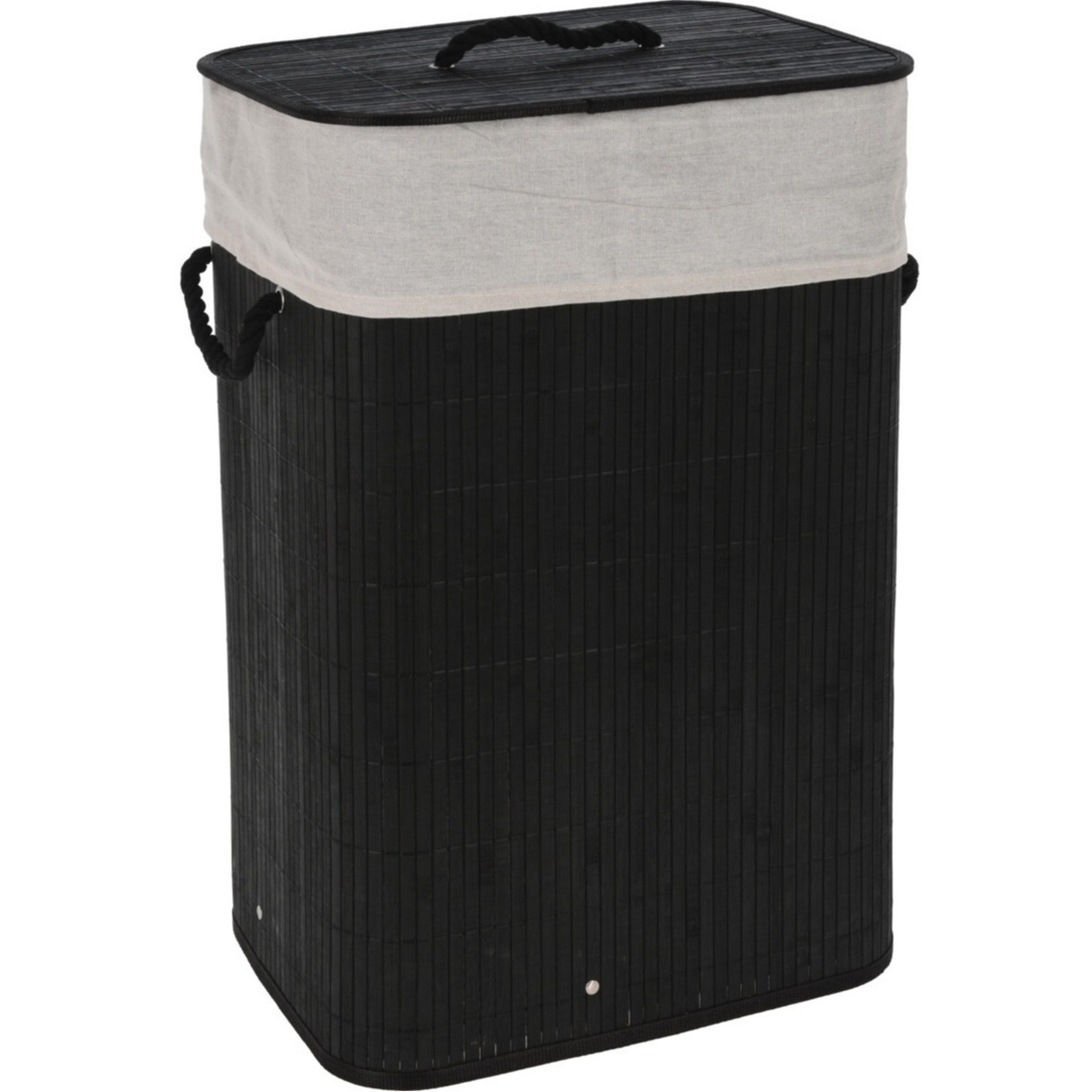 Wasmand - bamboe hout - met deksel - rechthoekig - zwart - 40 x 30 x 60 cm - 70 liter -