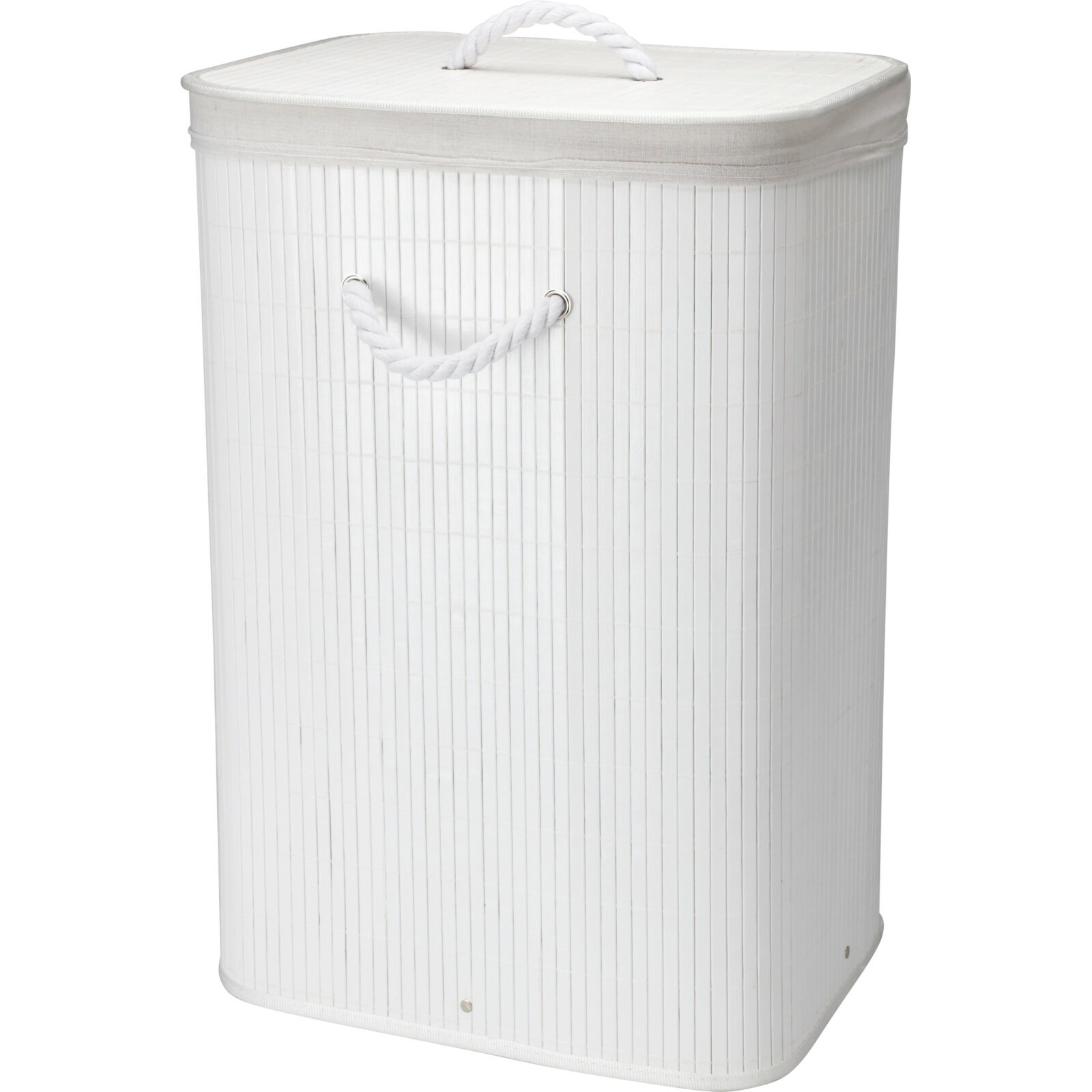 Wasmand - bamboe hout - met deksel - rechthoekig - wit - 40 x 30 x 60 cm - 70 liter -