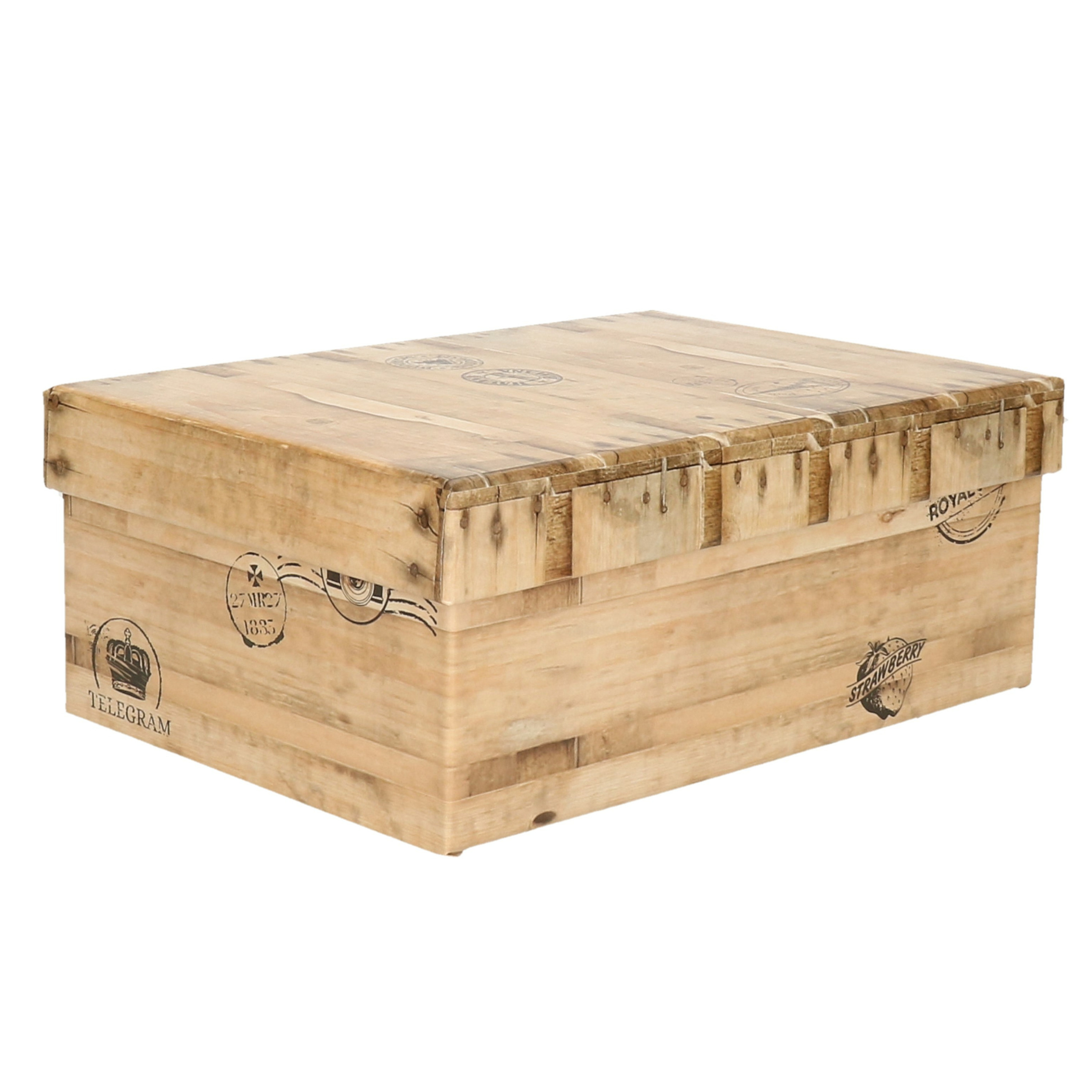 5Five Opbergdoos/box - houtkleur - L28 x B19 x H10 cm - Stevig karton - Woodybox -