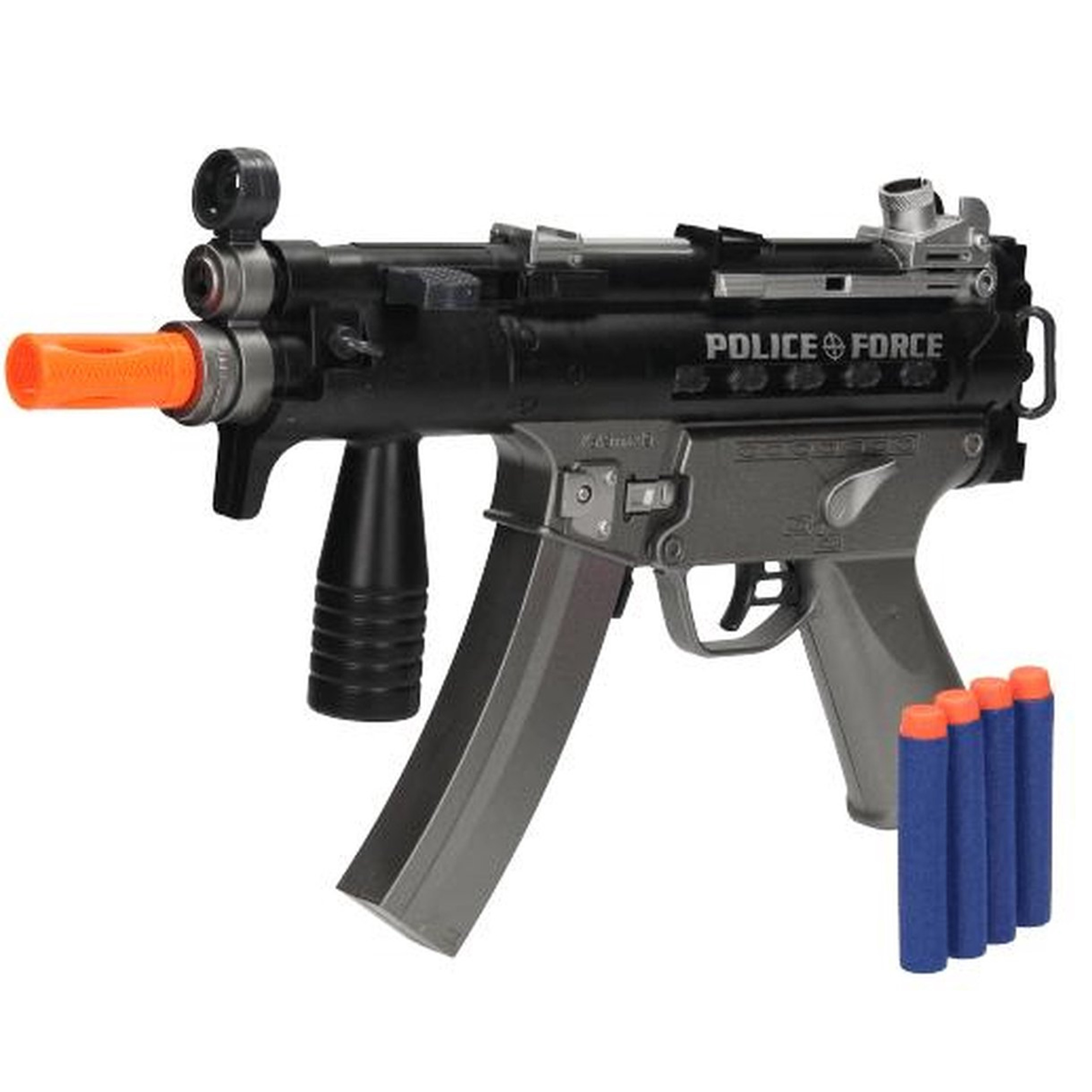 Speelgoed politie pistool met 12 foam pijltjes - MP5K - met licht en geluid - inclusief batterijen -