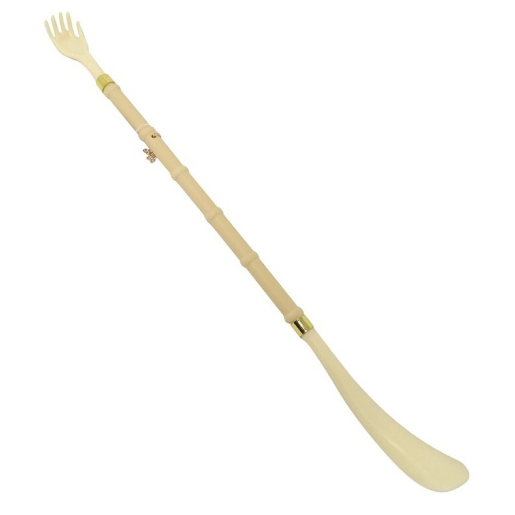 Schoenlepel/ruggen krabber 2-in-1 model - creme wit - kunststof - 50 cm -