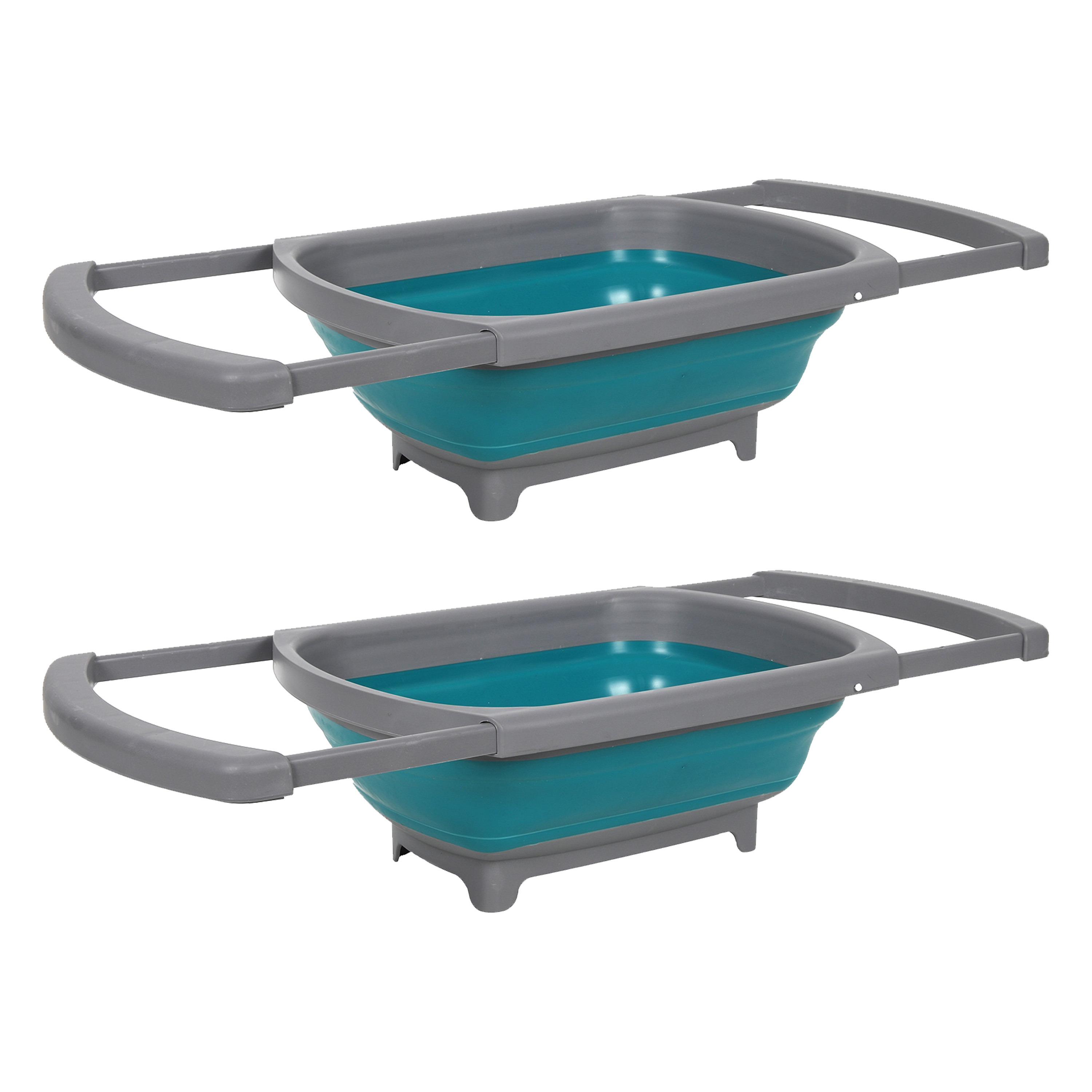 Opvouwbare afwasteil/afwasbak - 2x - grijs/blauw - kunststof - 26x39 cm - keuken - reis accessoires -
