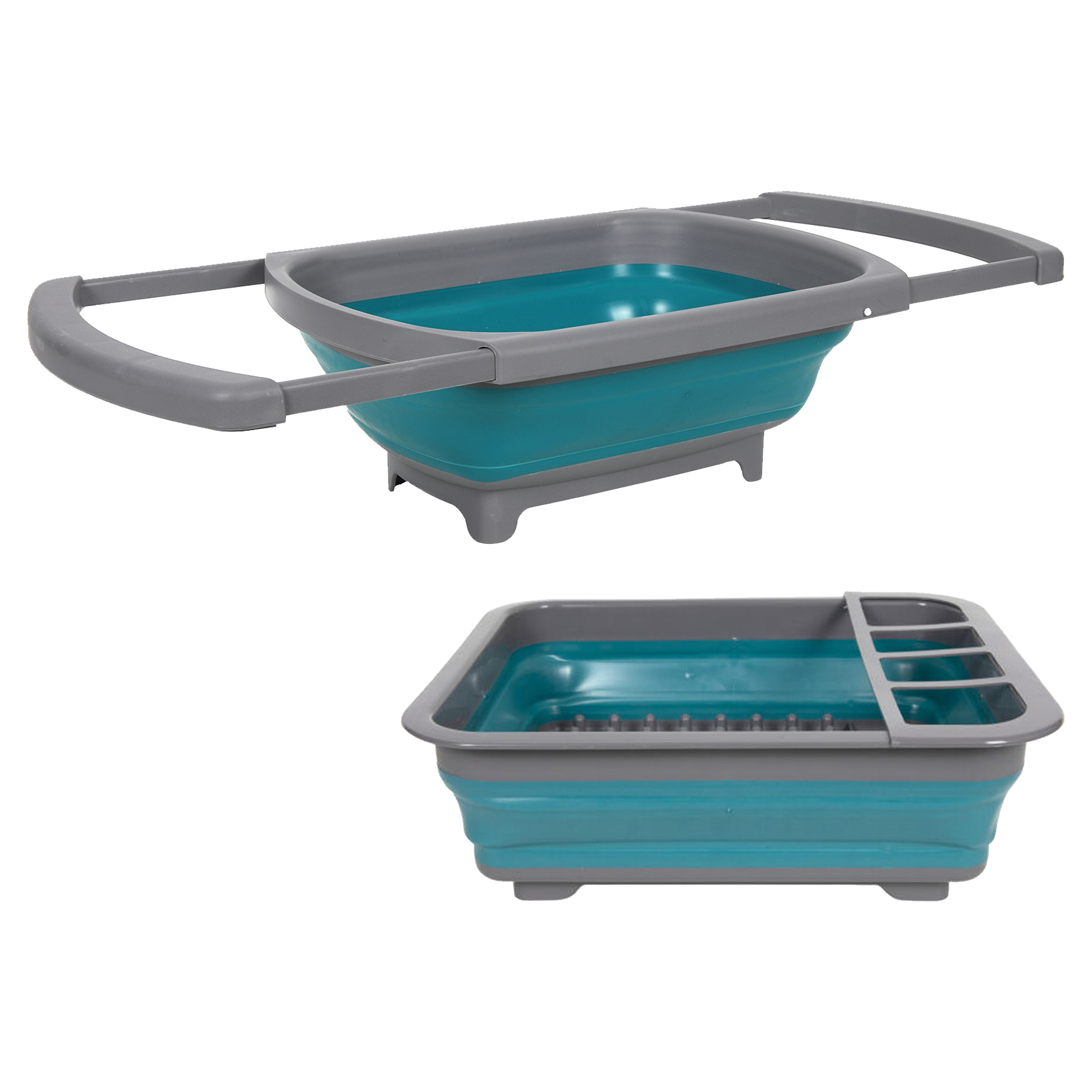 Opvouwbare afwasbak en afdruiprek - grijs/blauw - kunststof - keuken benodigdheden - reis accessoire -