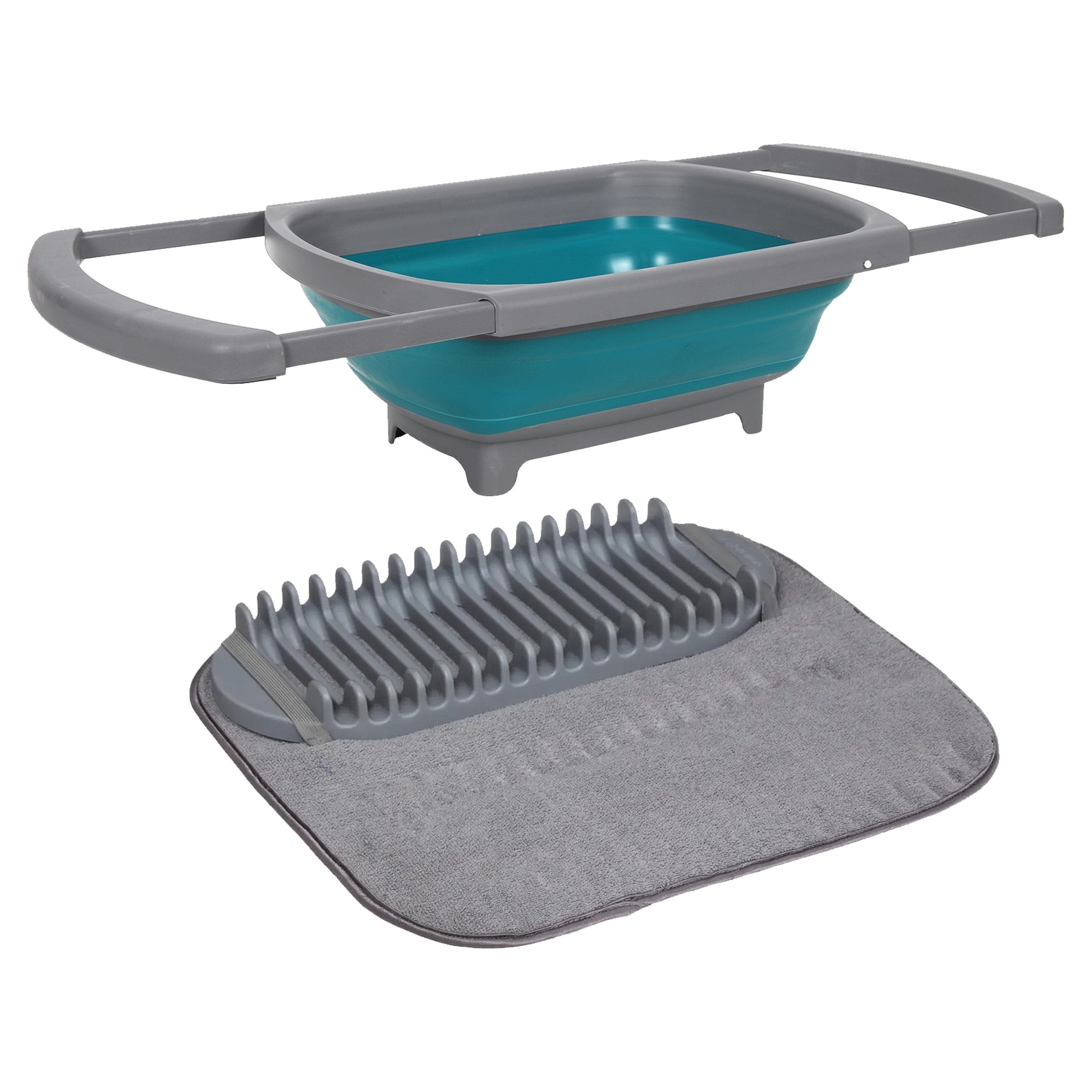 Opvouwbare afwasbak met afdruipmat - grijs/blauw - keuken benodigdheden - reis accessoires -