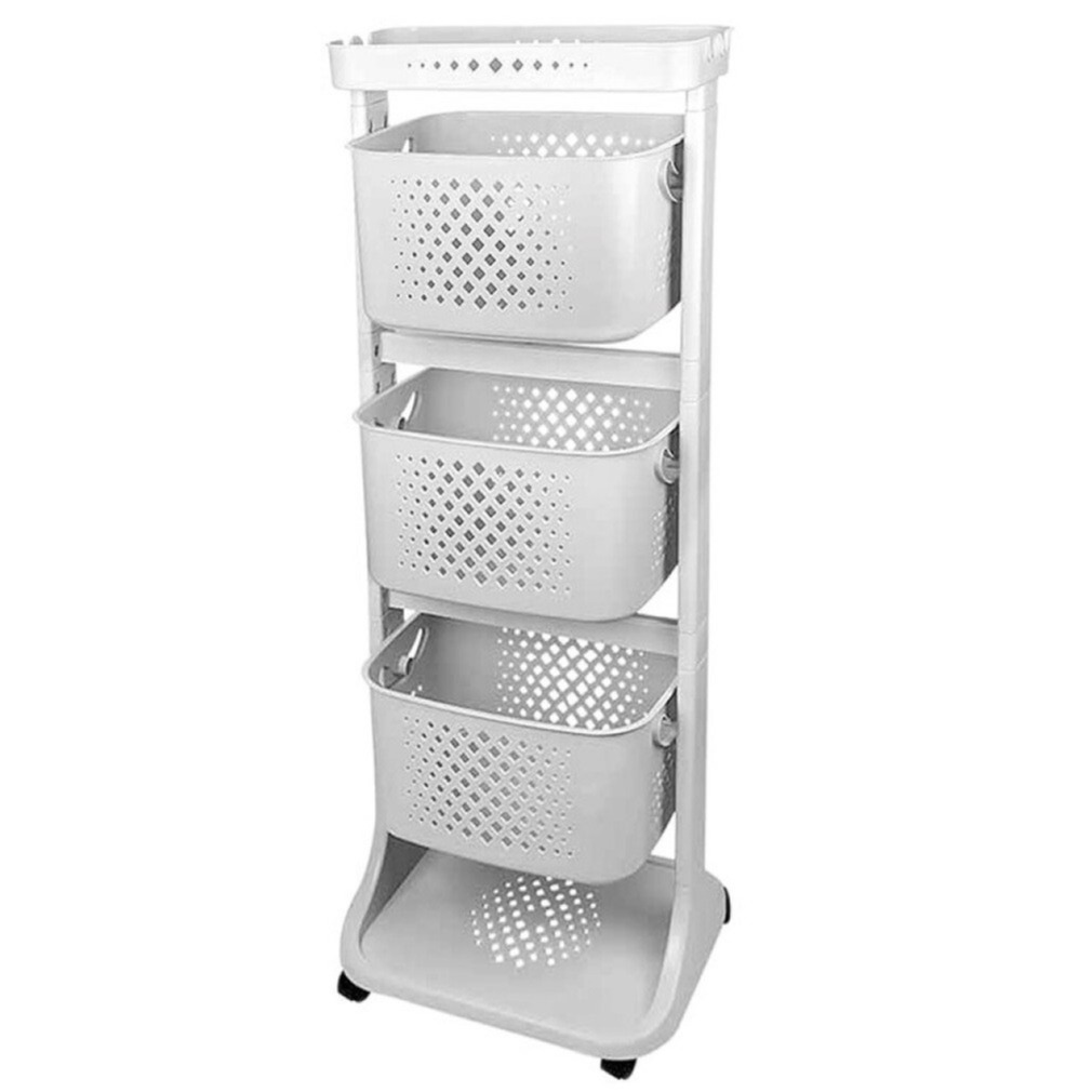 Keuken/badkamer opberg trolley/roltafel - met 3 manden en plateau - 44 x 33 x 112 cm - grijs -