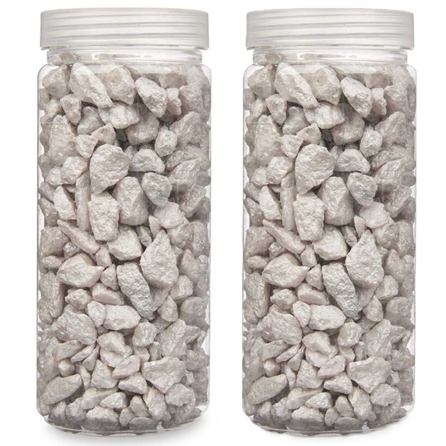 Giftdecor decoratie stenen/steentjes/kiezels - lichtgrijs - 10-20 mm steentjes - 1400 gram -