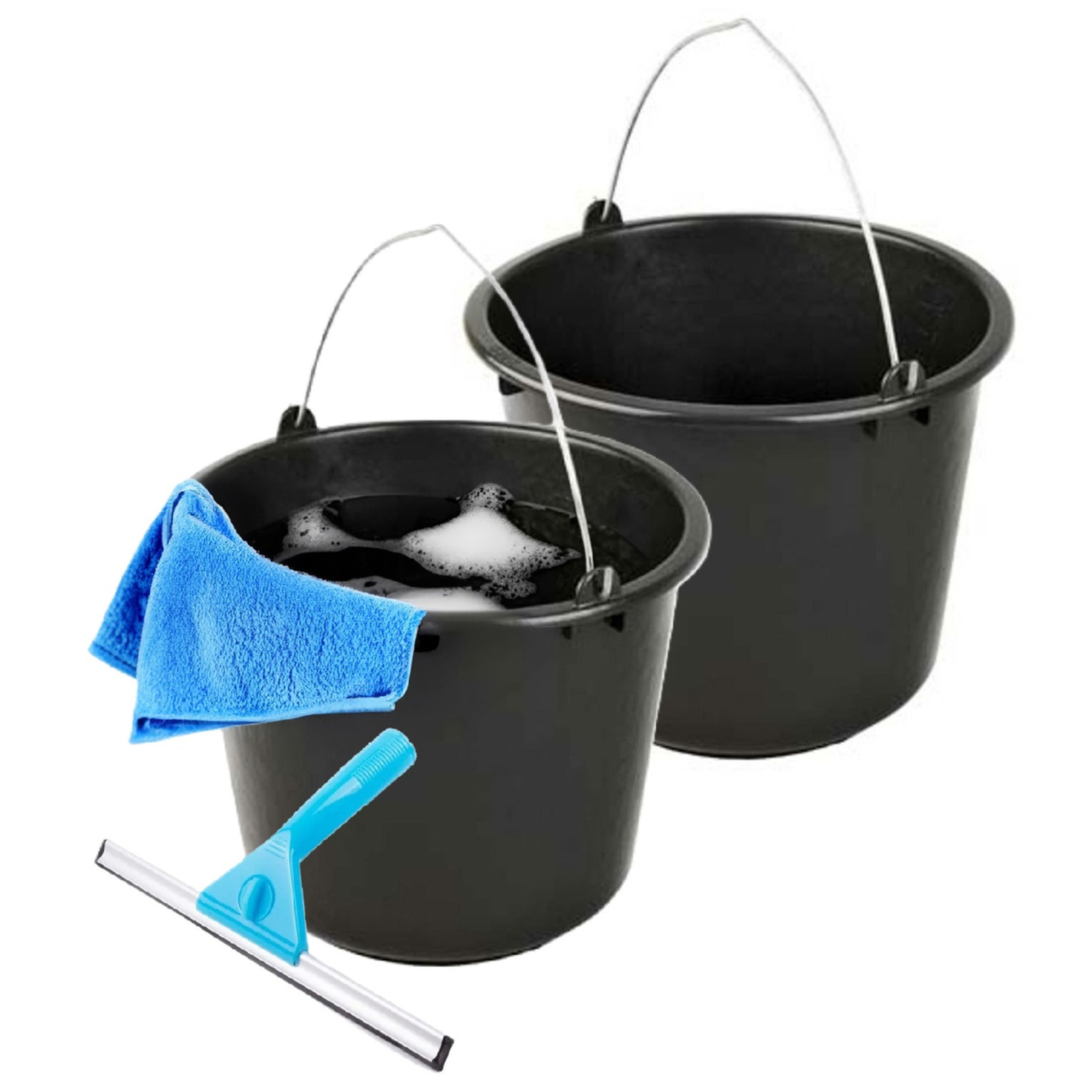 Huishoudemmer met hengsel - 2x - zwart - 12 liter - schoonmaak emmer - auto wassen -