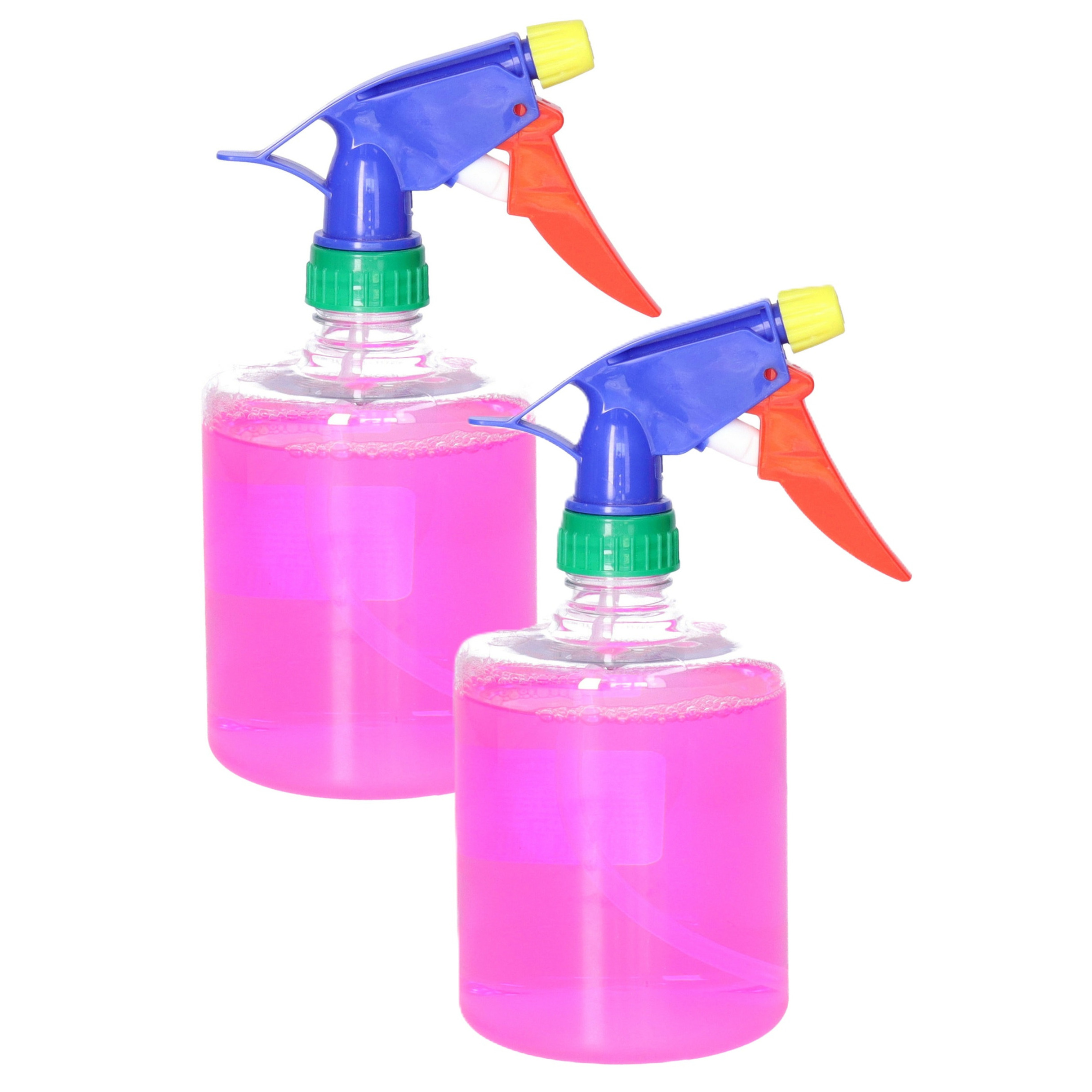 Plantenspuit met een inhoud van 500 ml - 2x - transparant - verstuiver kop multi kleuren - 30 cm -