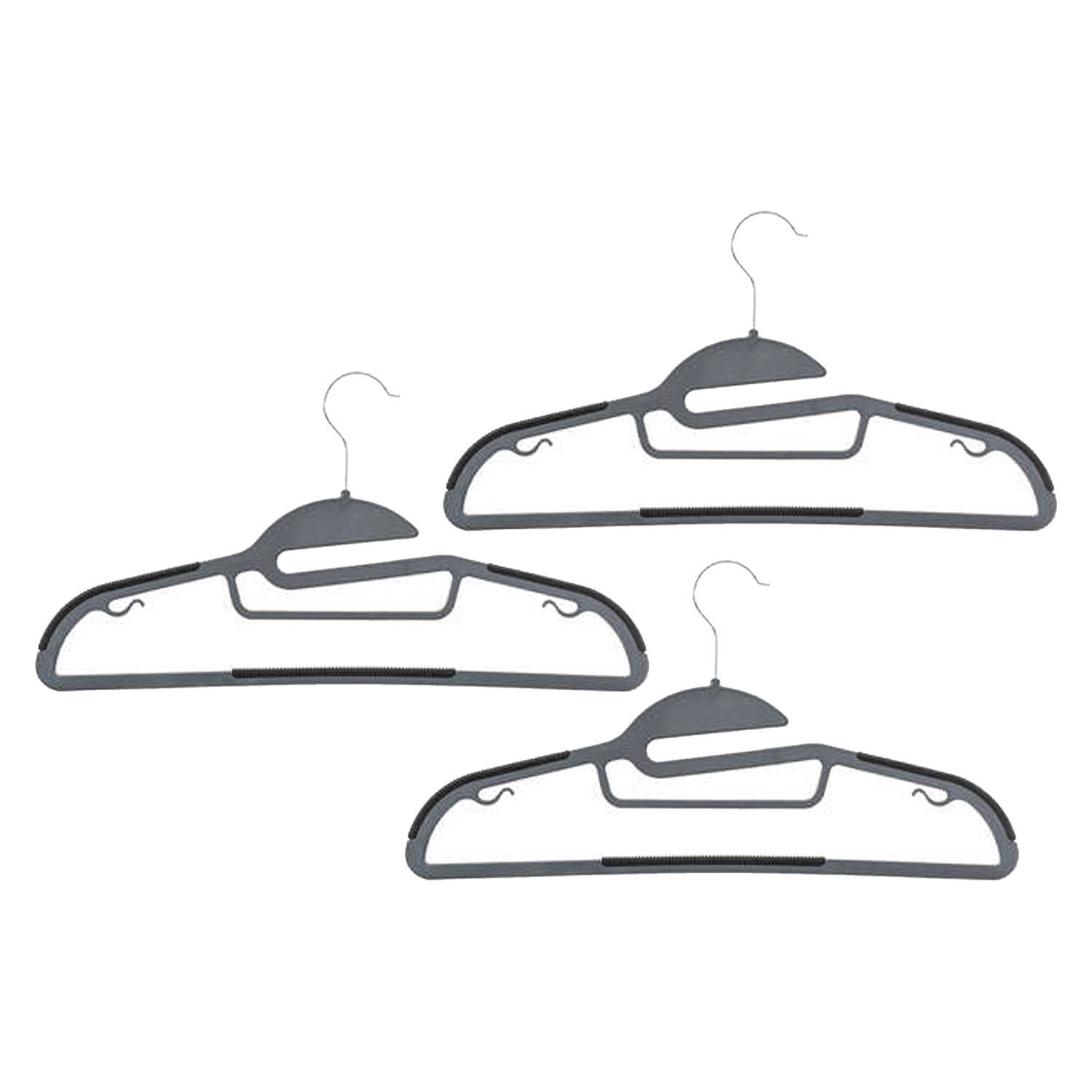 Kledinghangers set - 16x stuks - grijs/zwart- kunststof - 41 x 22 cm - kleerhangers -